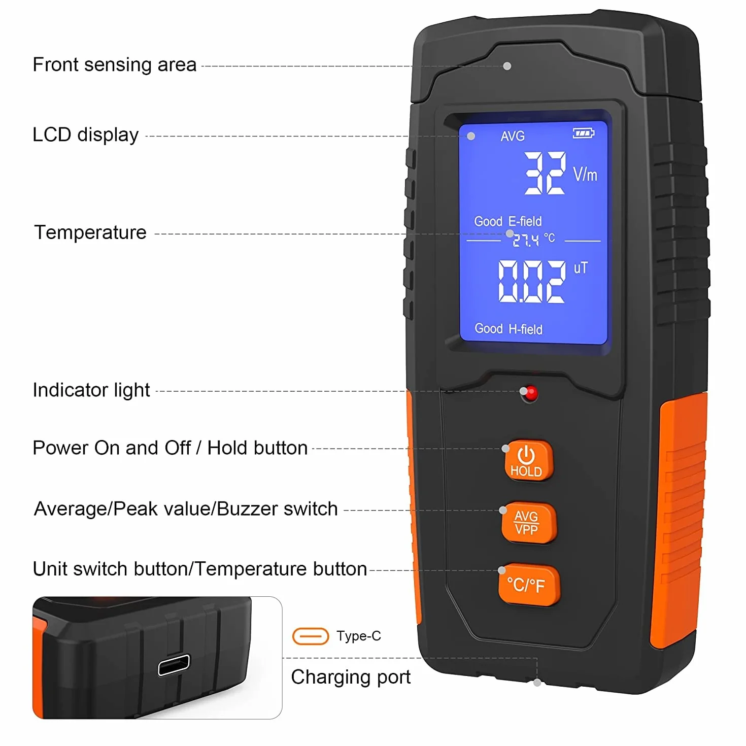 EMF miernik wielokrotnego ładowania, elektromagnetyczny czujnik promieniowania, ręczny cyfrowy czytnik LCD, tester do inspekcji domowych