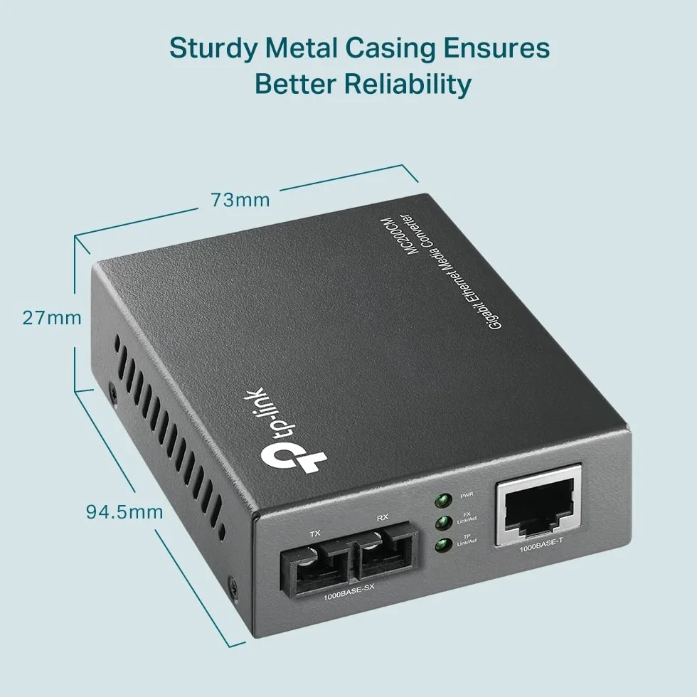 TP-Link Gigabit Multi-Mode Media Converter, Complies with IEEE 802.3ab and IEEE 802.3z Extends Fiber Distance Up to 0.55 km (MC200CM),Black