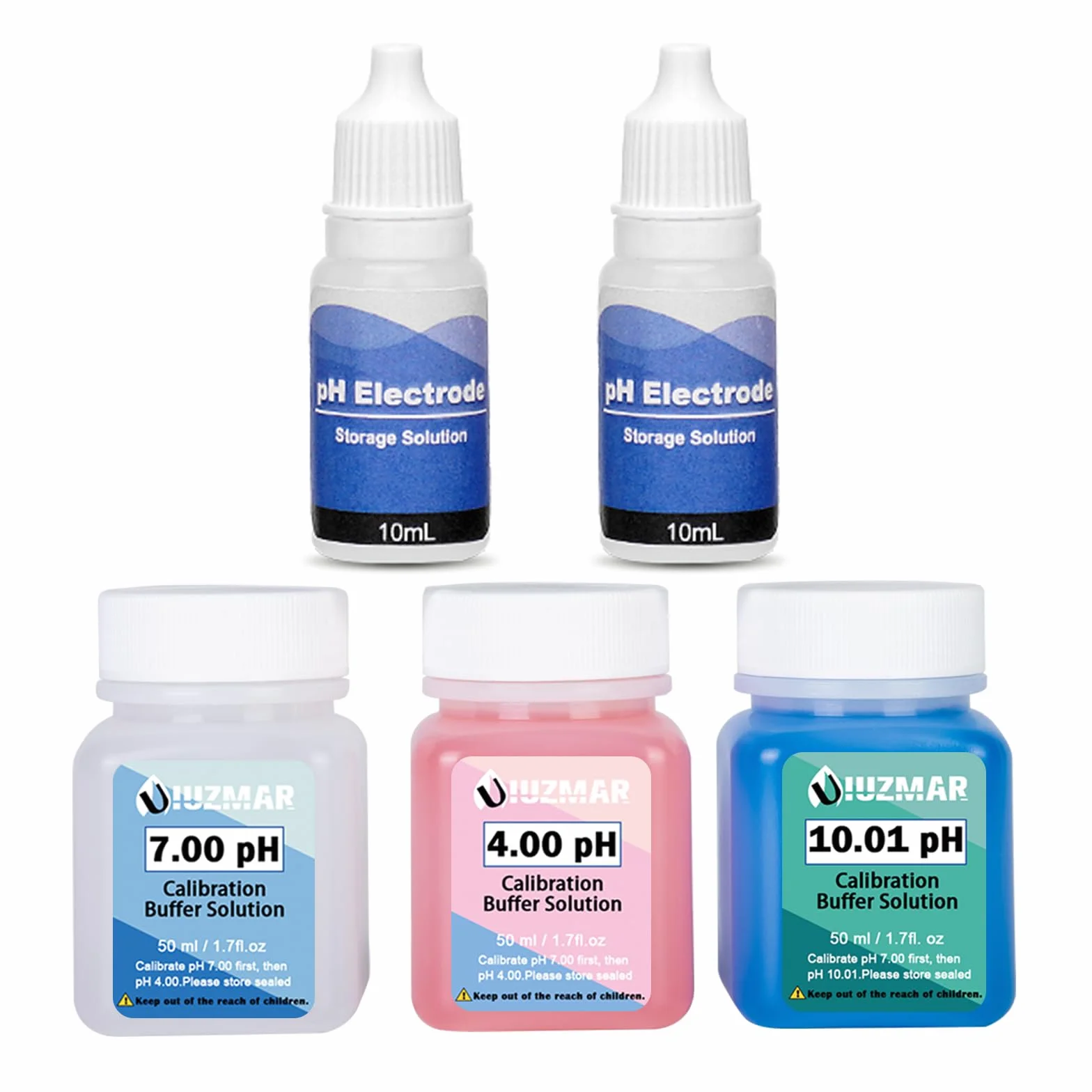 UIUZMAR Roztwór kalibracji pH 7 i 4 10, roztwór bufora pH, 50 ml (pH 7,00 4,00 i 10,01) roztwór do kalibracji pH z 10 ml roztworu ochronnego pH do sondy pH