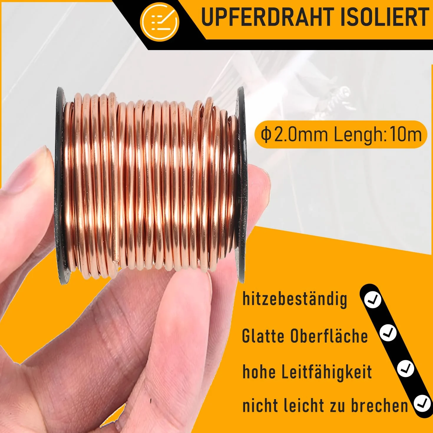 Drut miedziany, ø 2,0 mm x 10 m, czysty drut miedziany T2, pasuje do elektrycznych, spawalniczych, DIY