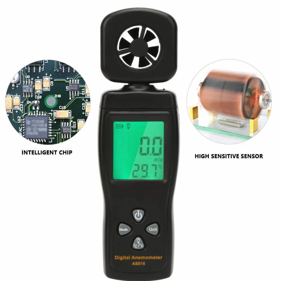 AS816 cyfrowy anemometr 0,3-30 m/s tester prędkości wiatru