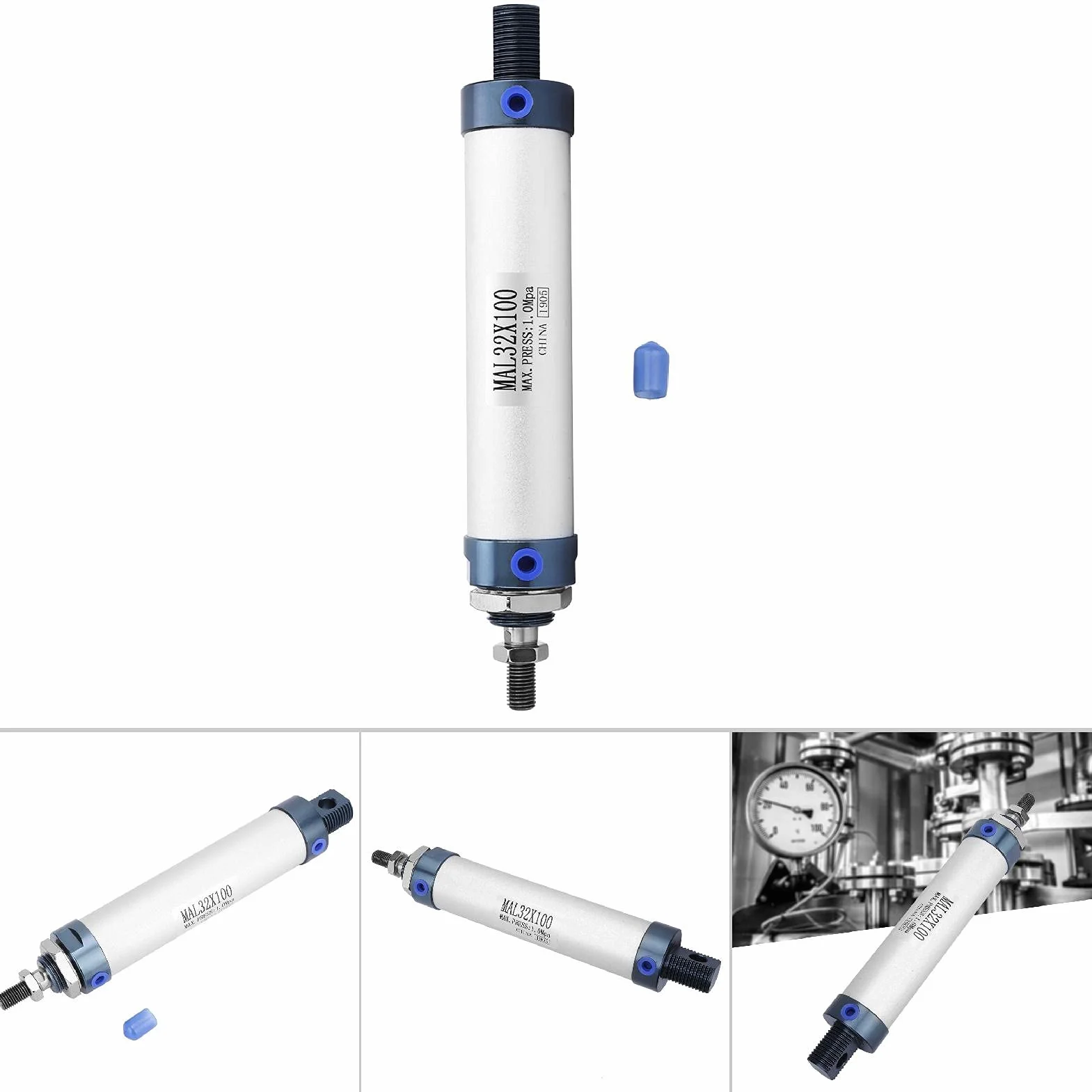 Cylinder Pneumatyczny, średnica 32 Mm, Skok 25/50/75/100 Mm Mini Cylinder Pneumatyczny Pojedynczy Pręt ze Stopu Aluminium Pneumatyczne Powietrze Dwustronnego Działania,