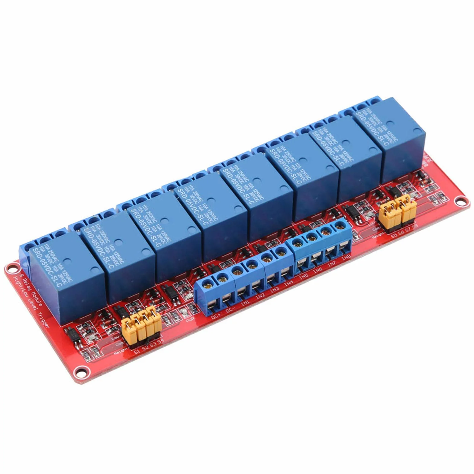 Moduł Przekaźnika 8-Kanałowy z Transoptorem, Wysoki Niski Wyzwalacz, 5V/12V/24V, Zielony Wskaźnik Pracy, 5V