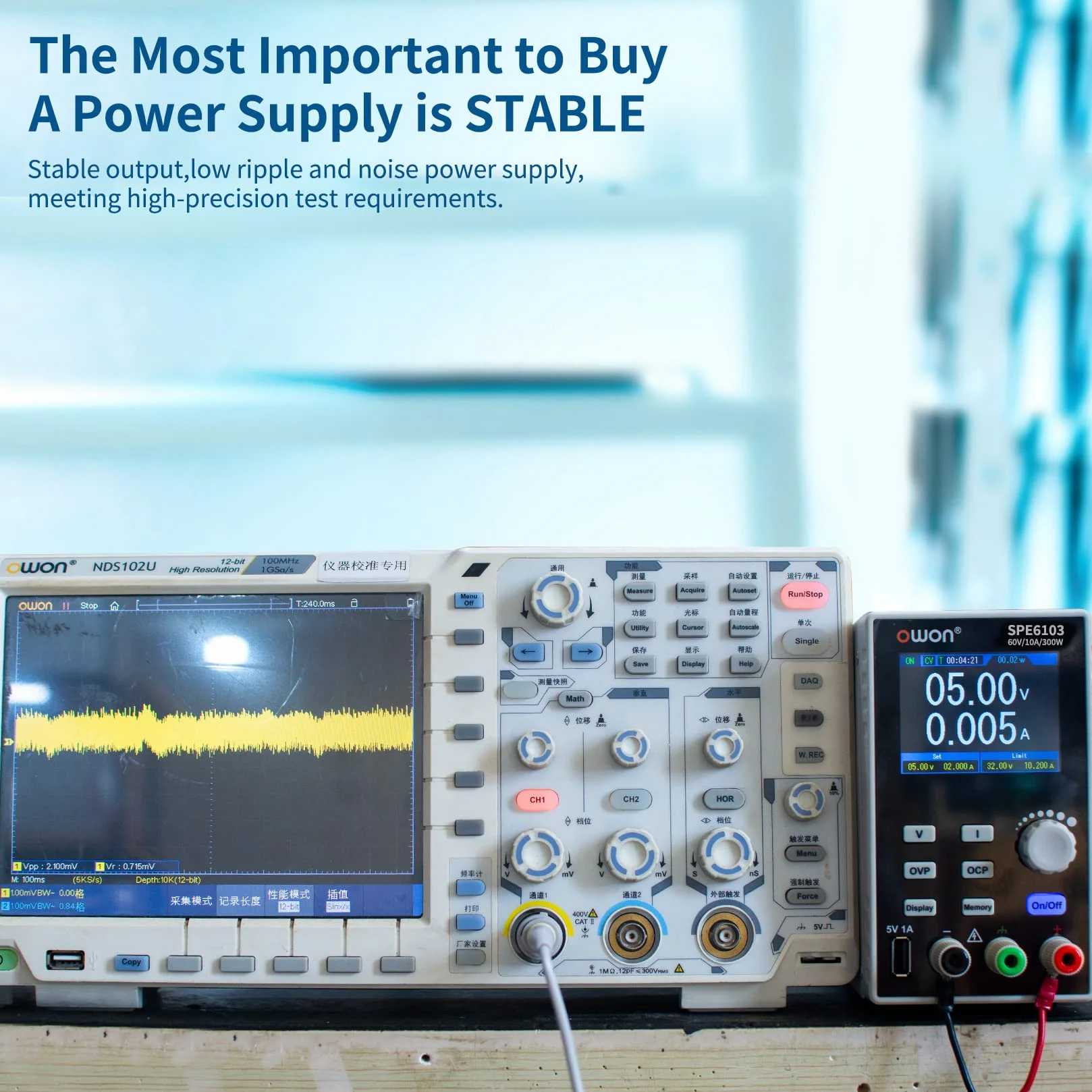 OWON SPE6103 Programowalny zasilacz laboratoryjny (0-60V 0-10 A), 300w Zasilacz stołowy DC 2,8-calowy wyświetlacz LCD, jednokanałowe wyjście z oprogramowaniem komputerowym i ładowaniem przez USB