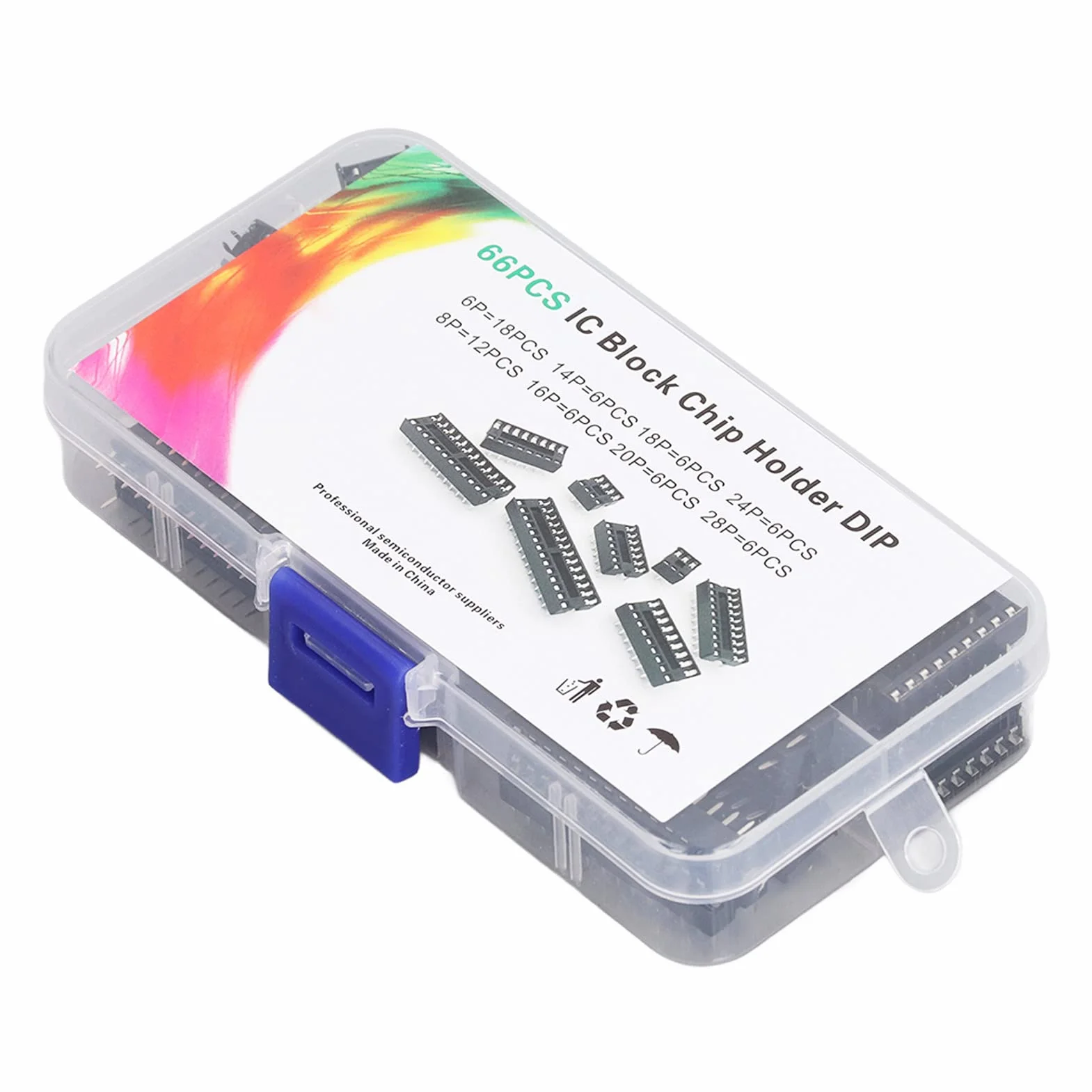 66 szt. Insualted Plastikowe Gniazdo IC DIP z Płaskim Pinem Gniazdo IC IC Zestaw Asortymentowy Zestawy Adapterów do Montażu na Płytkach Drukowanych 6P do 28P