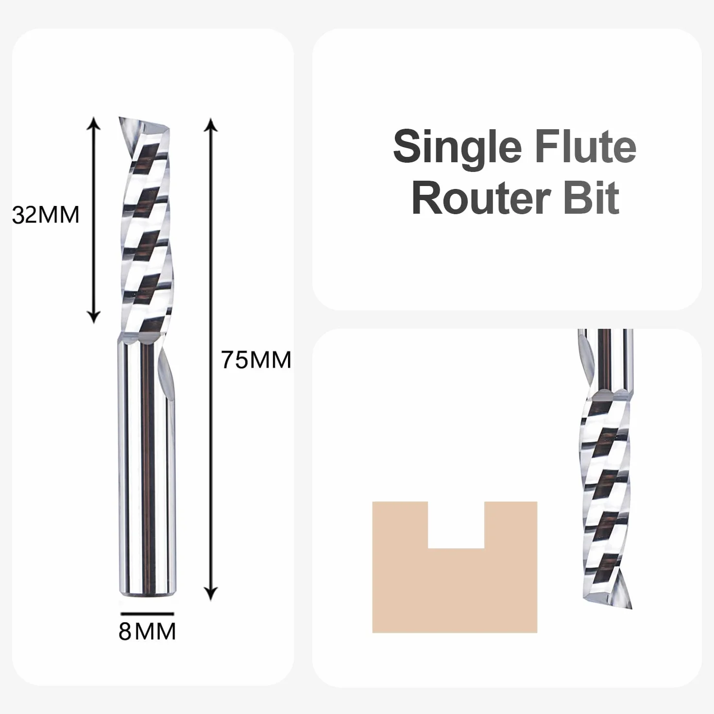 SpeTool Frez aluminiowy, trzonek 8 mm, frez VHM, długość cięcia 32 mm, frez trzpieniowy z twardego metalu, aluminium, akrylu i tworzywa sztucznego