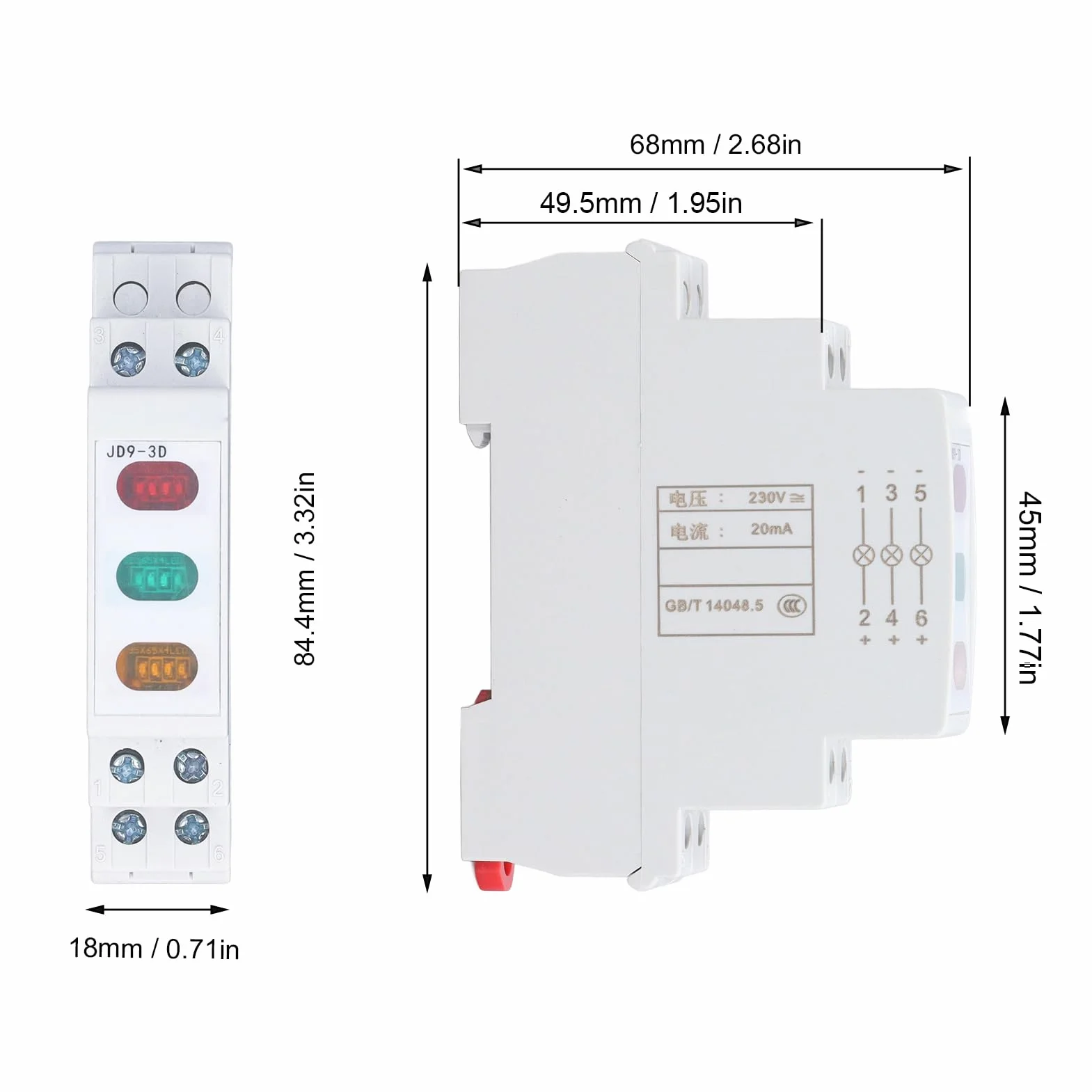 Lampka Kontrolna LED Czerwony Żółty Zielony Wskaźnik na Szynie DIN dla Stycznika Rozrusznika Magnetycznego AC DC 230V