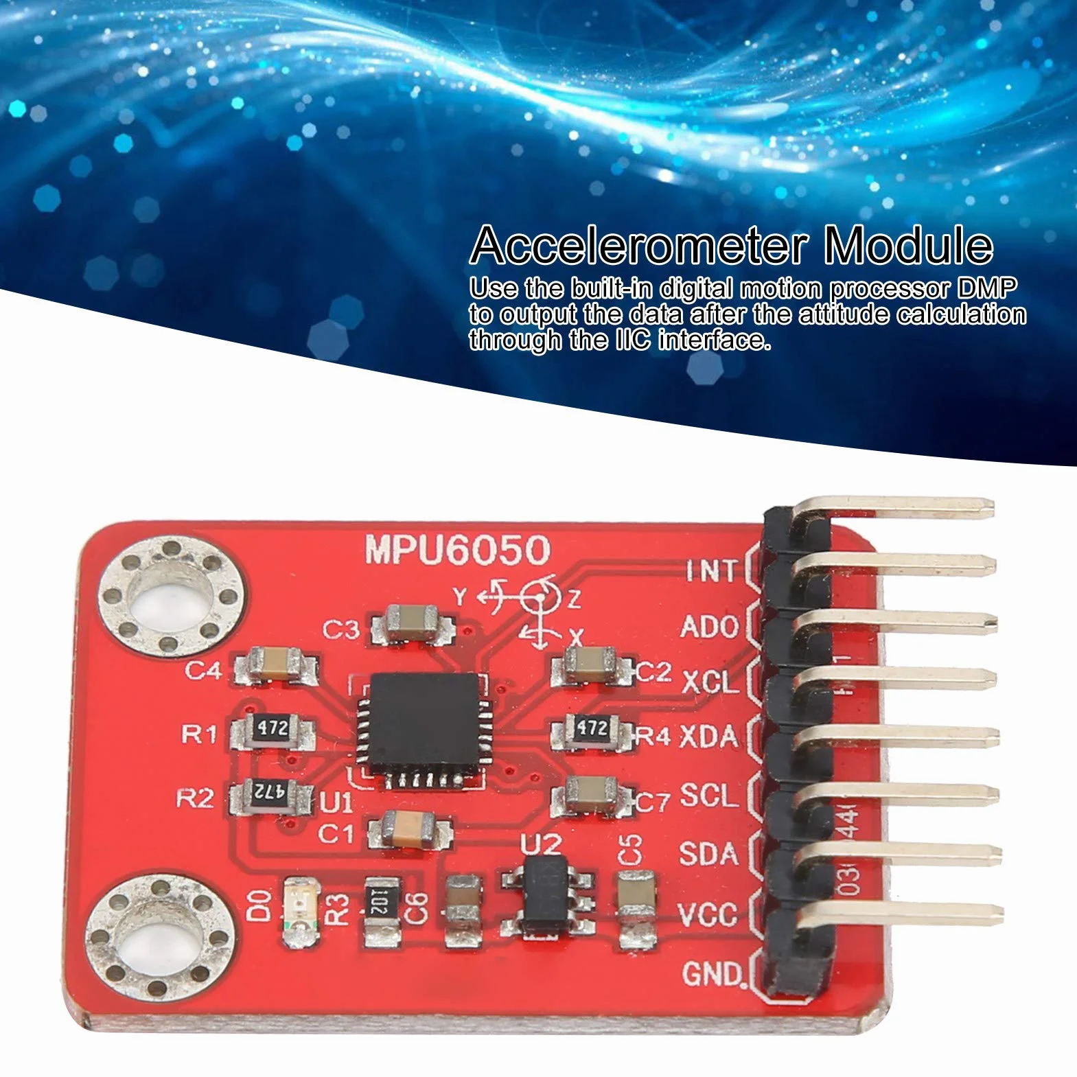 Fafeicy Akcelerometr żyroskopowy, Akcelerometr MPU6050 6 Osi Moduł Czujnika żyroskopowego 16-bitowy Przetwornik AD Wyjście Danych, dla Inżynierów, Techników