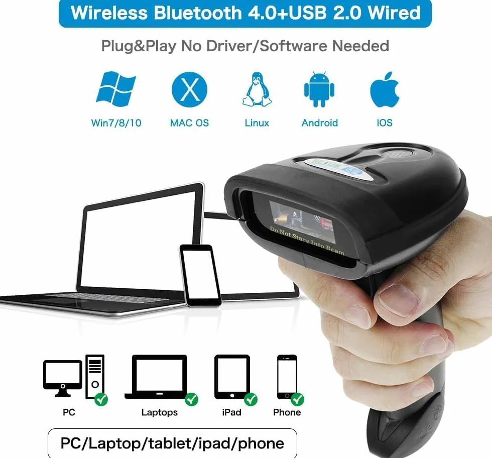 NETUM NT-1228BC Ręczny Skaner Kodów Kreskowych CCD oraz 1D, Bezprzewodowy, z Bluetooth i USB, do Mobilnej Płatności Skanowanie Ekranu Obsługa iOS i Android