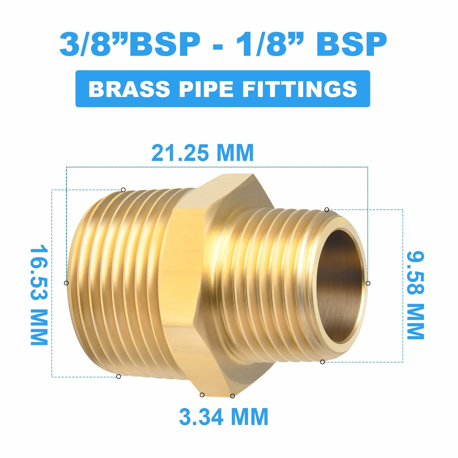 2 szt. 1/8" męski BSP x 3/8" męski BSP mosiądz Redukcja Hex Nipple Złącze rurowe