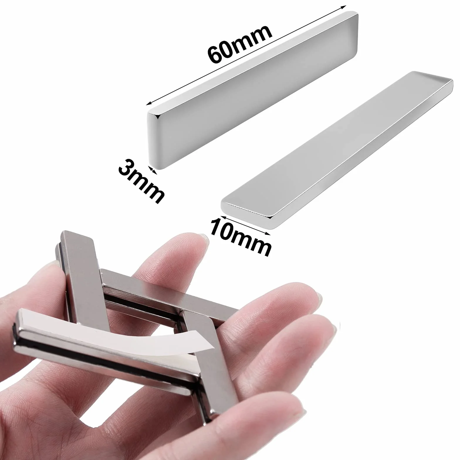 Wukong Silne magnesy, 60 x 10 x 3 mm, 4 sztuki magnetycznych naklejek, magnes płaski, super mocny magnes neodymowy do majsterkowania, biura, kuchni i magazynu