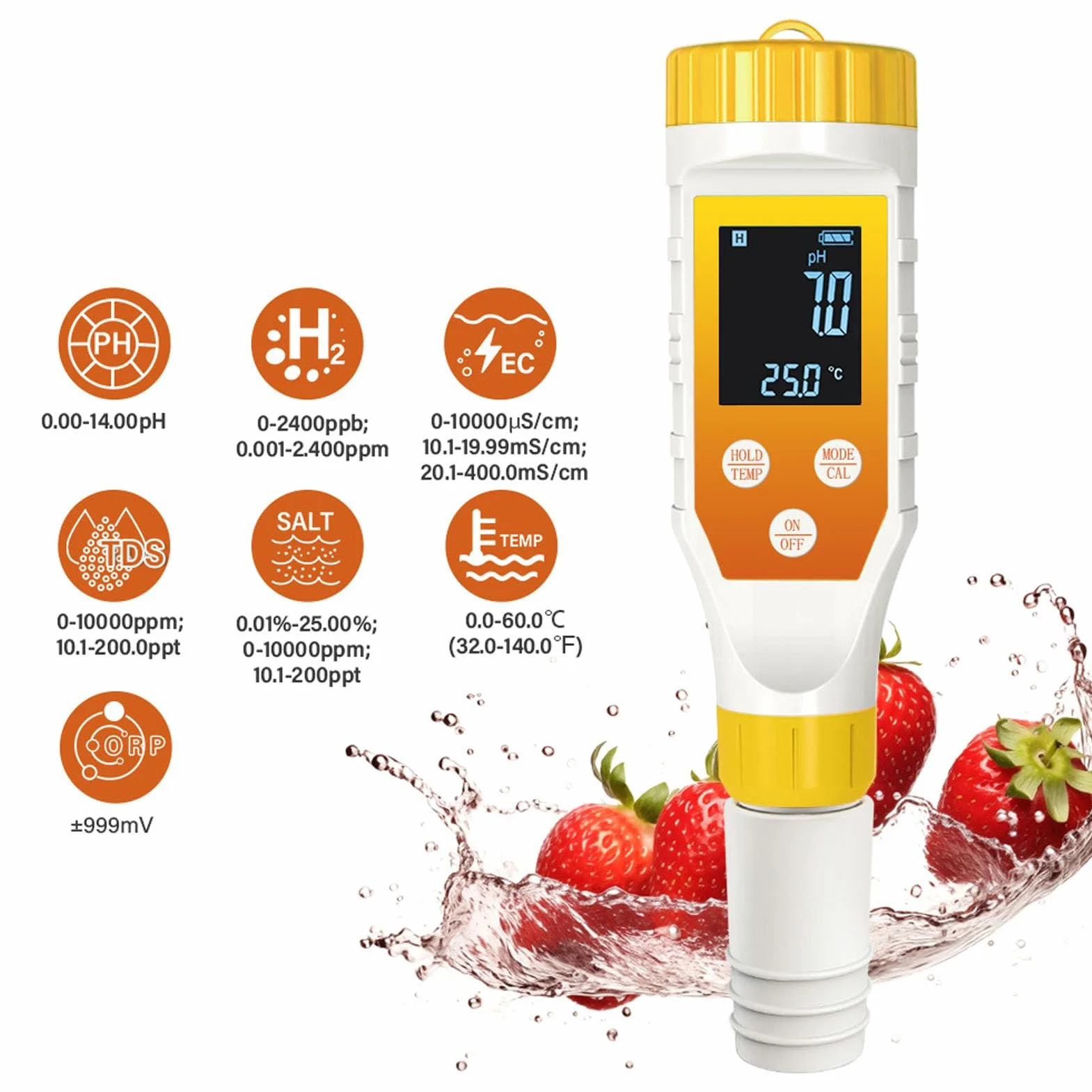 Tnfeeon Tester Wody Wodoru 7 w 1 Miernik PH H2/TDS/EC/ORP/SALT/TEMP ATC Podświetleniem