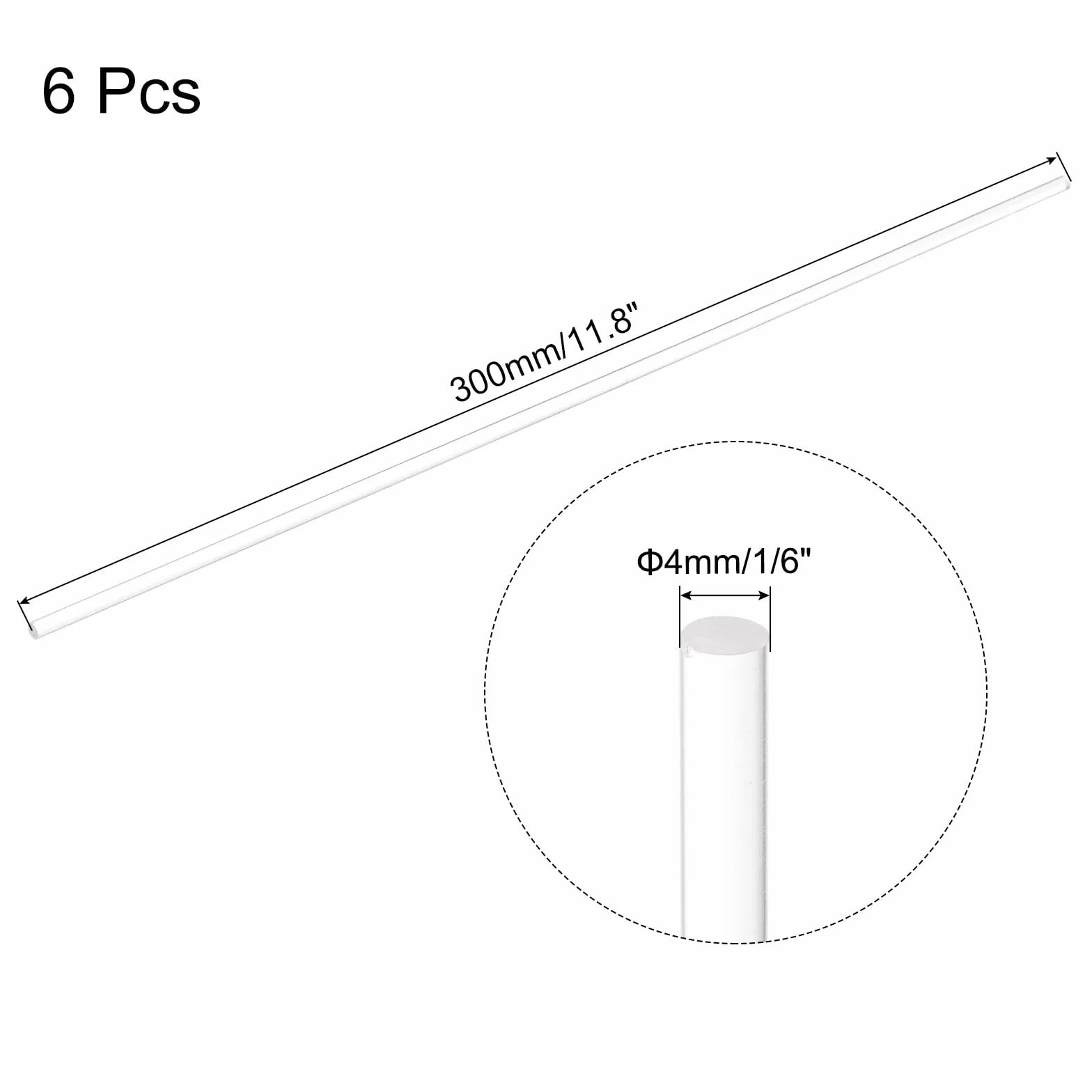 QUARKZMAN 6 sztuk akrylowych okrągłych prętów 2 mm x 300 mm, przezroczyste akrylowe pręty z tworzywa sztucznego, paski do majsterkowania, oświetlenia, dekoracji ogrodu, 1/6" x 32"