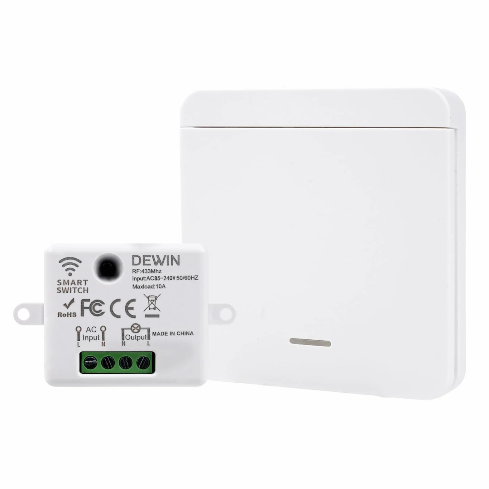 DEWIN Przełącznik radiowy, Smart Switch, zestaw z pilotem zdalnego sterowania 433 MHz, bezprzewodowy kontroler AC 85-240 V, 10 A, mini moduł przekaźnika