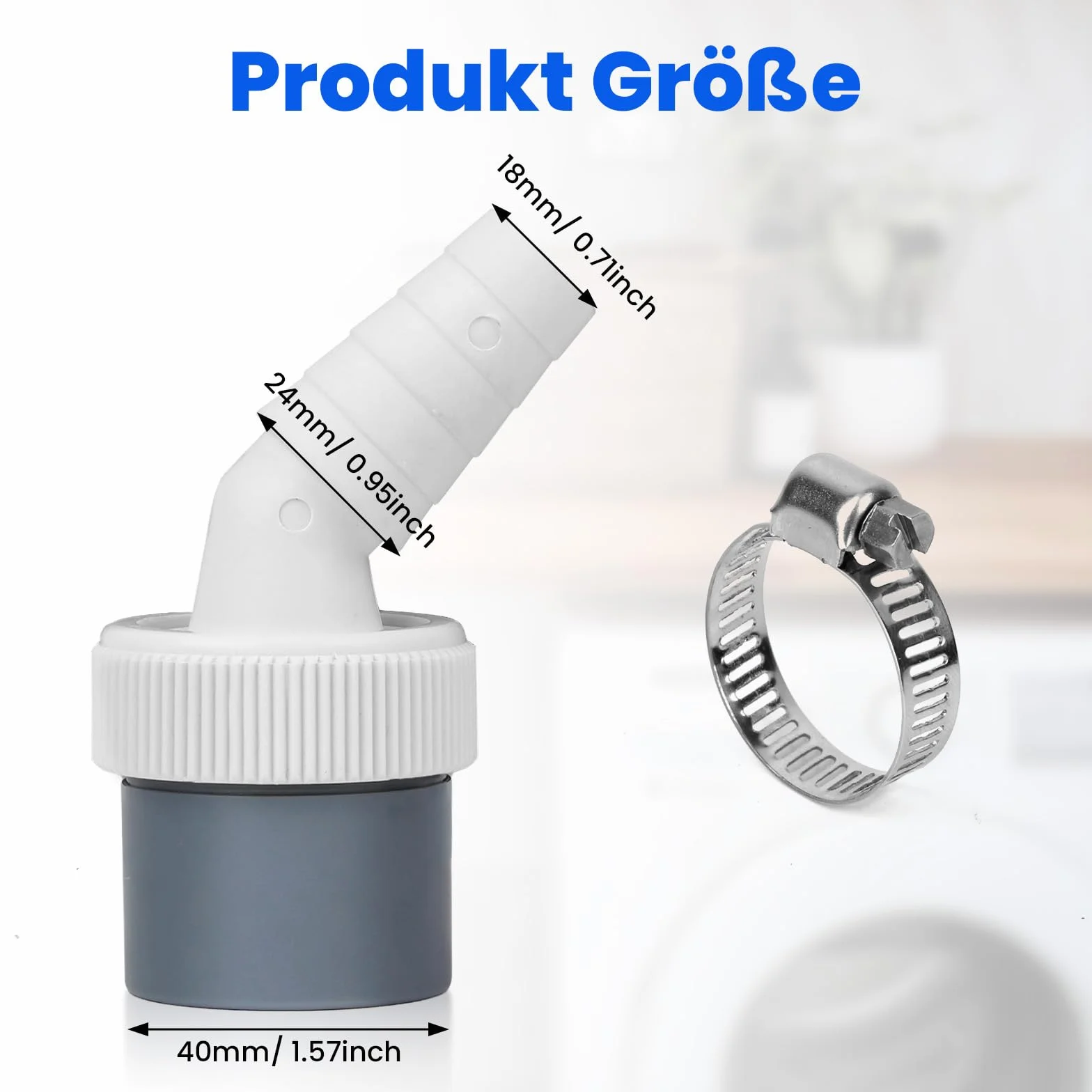 Adapter odpływowy do pralki 18-24 mm – przyłącze do pralki, adapter odpływu zmywarki, końcówka węża odpływowego z obejmami do zmywarki do naczyń, suszarek, pralek