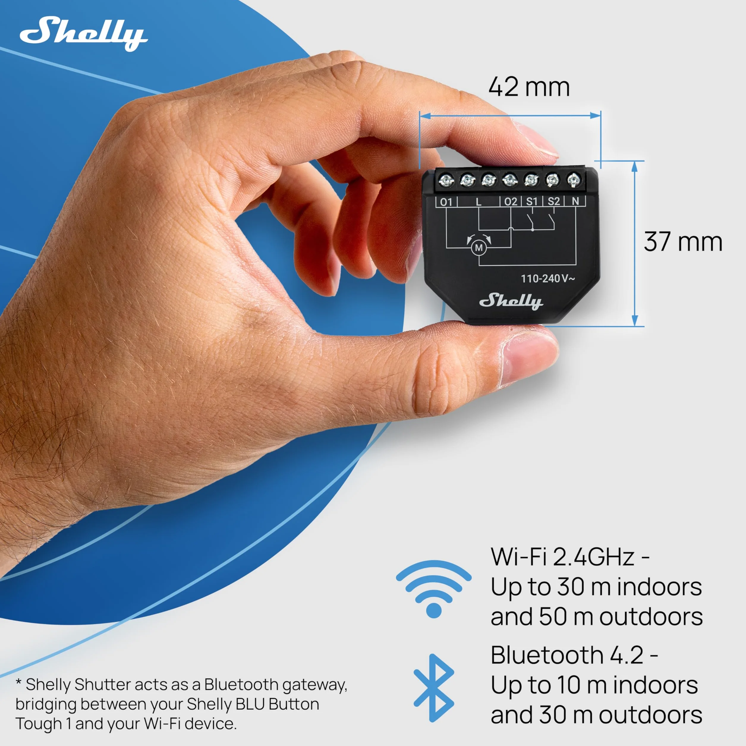 Shelly Shutter i Shelly BLU Button Tough 1 Moduł łącznika do rolet 110–240 V 4A Pomiar zużycia energii Harmonogramy Kompatybilny z Alexa Google Home SmartThings