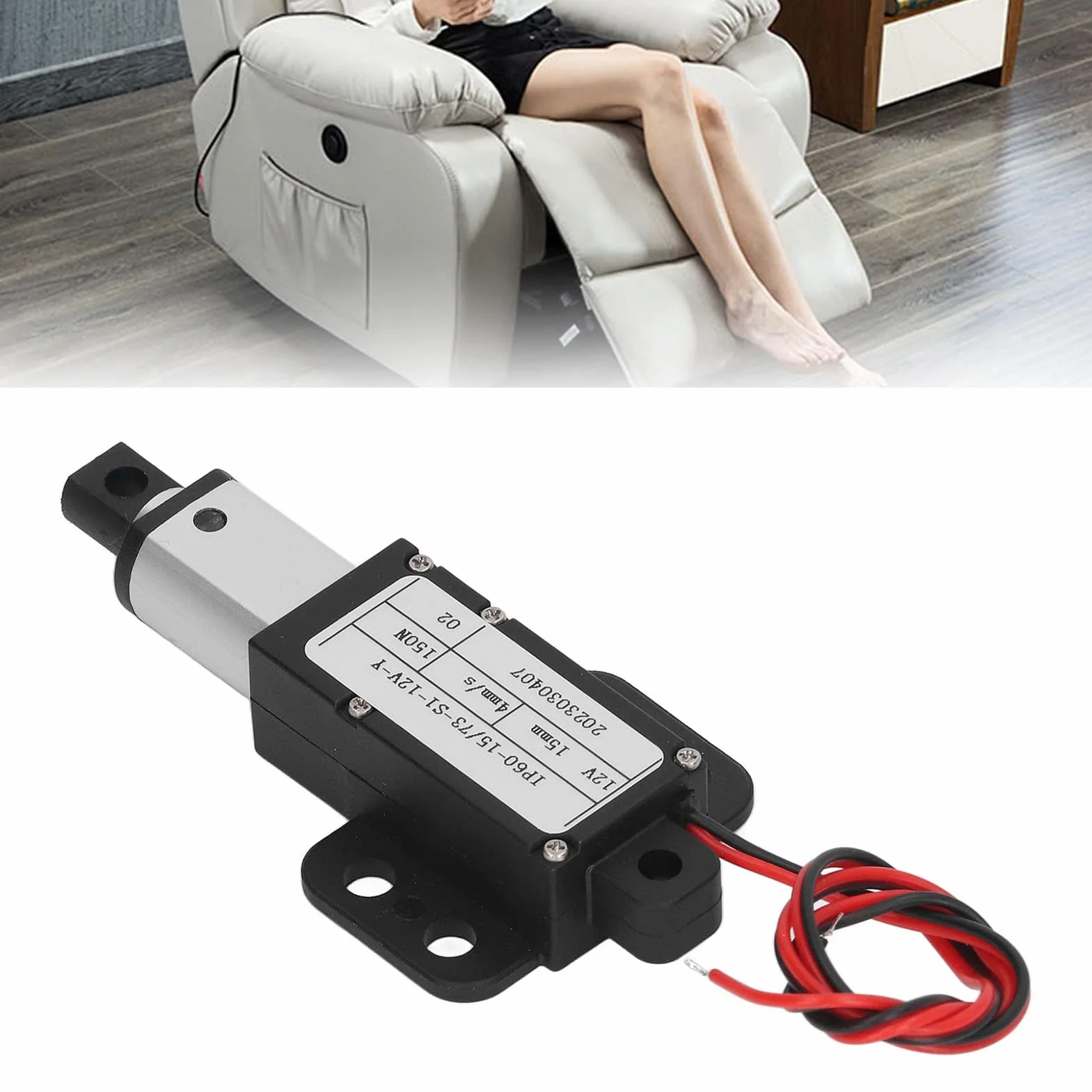 Elektryczny Mikro Siłownik Liniowy 12V DC 150N Skok 0,59 z Uchwytem Montażowym