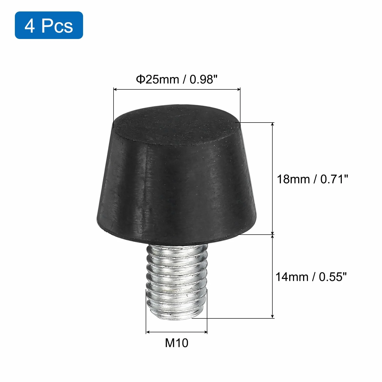 QUARKZMAN 4 gumowe stożkowe izolatory wibracyjne, montaż amortyzatorów, 0,98" x 0,71", gumowe nóżki z trzpieniem M10 x 14 mm, do sprężarek powietrza, silników garażowych, silników diesla, kolor czarny
