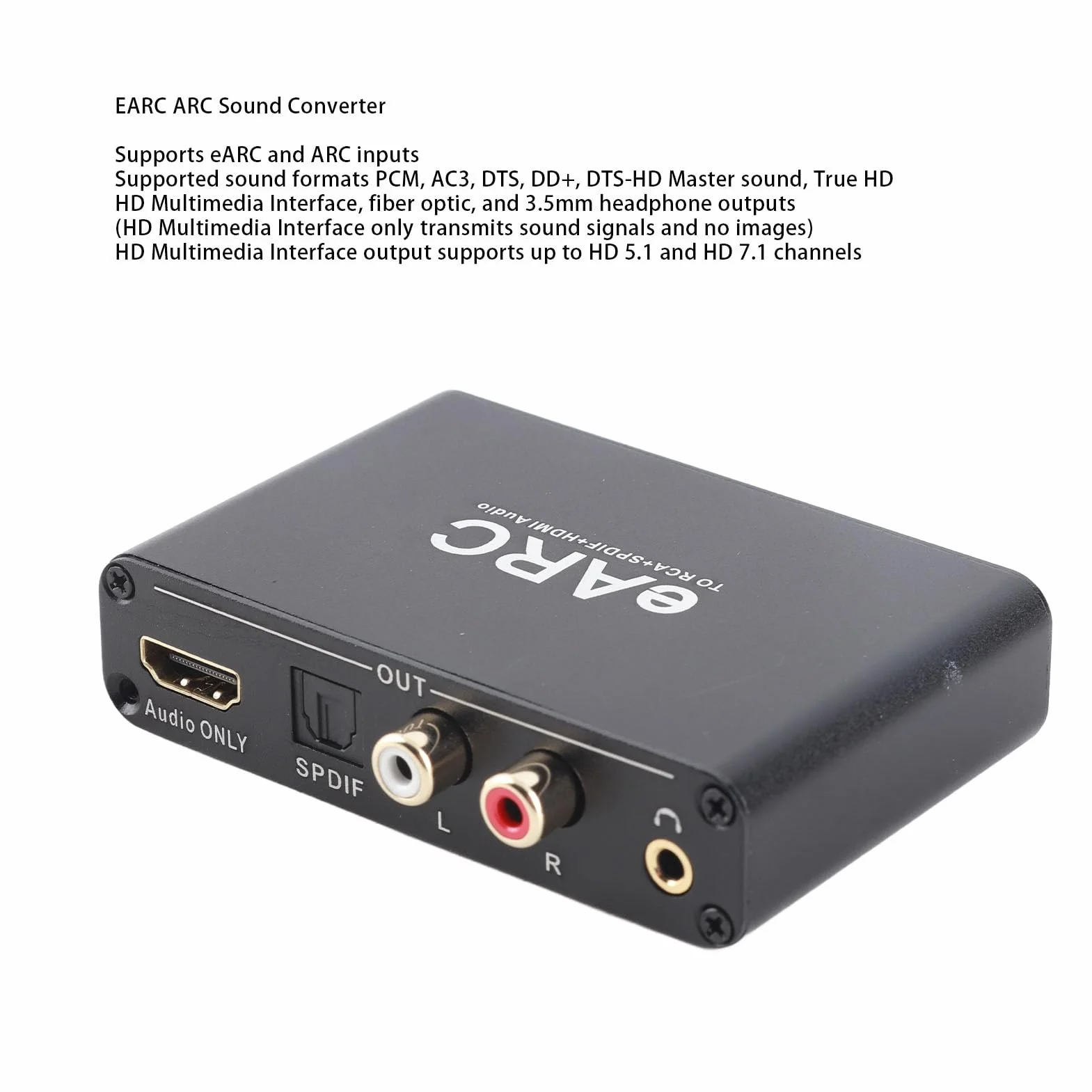 Dpofirs Earc Audio Extractor, Earc Audio Converter do HDMI/Optical / 3,5 Mm Ekstraktor Dźwiękowy, Adapter łukowy HDMI dla TV do Systemu Głośnikowego
