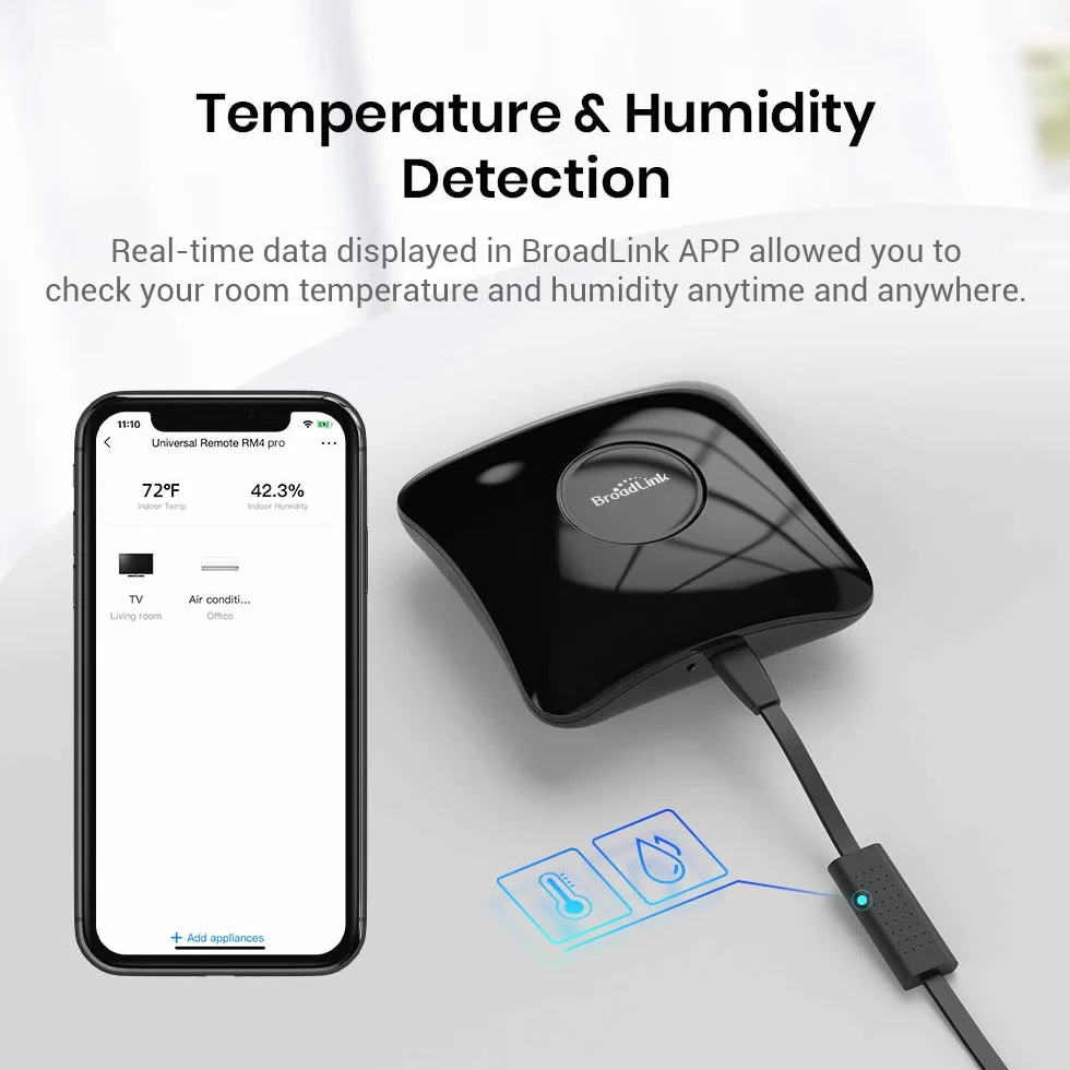 Broadlink RM4 pro inteligentny koncentrator zdalnego sterowania IR/RF z kablem czujnika, WiFi IR/RF Blaster do inteligentnej automatyki domowej, telewizora, kurtyny, pilota zdalnego sterowania