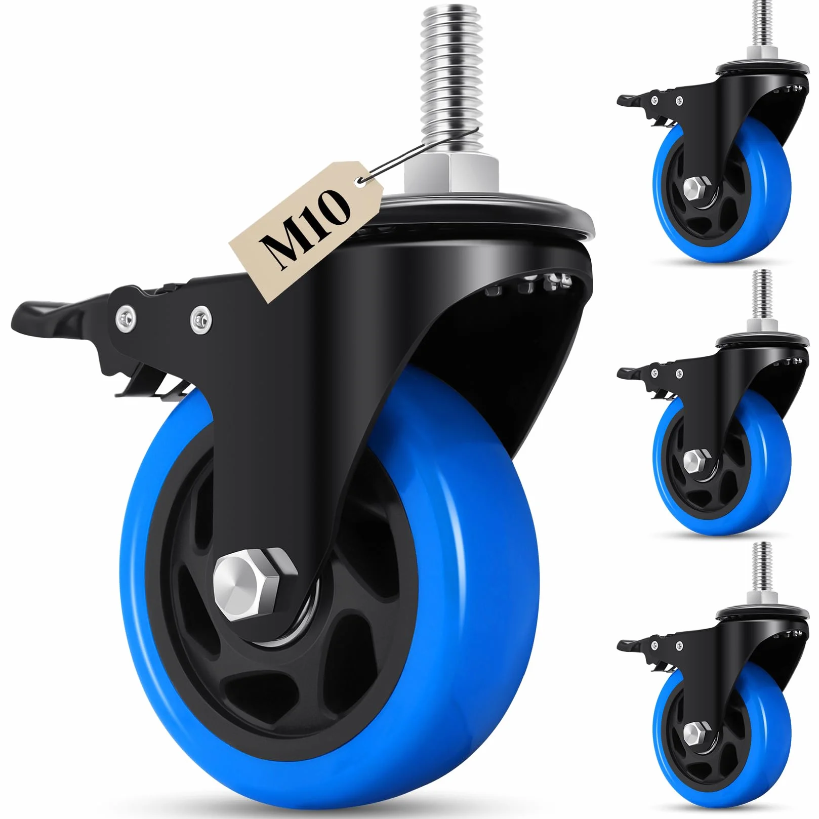 Koła do wózka 100 mm z gwintem M10 x 1,5 x 30 mm, obrotowe 360° z hamulcem 800 kg