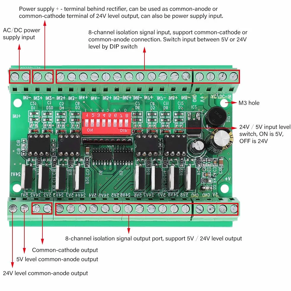 8-5V 24V 8-kanałowy konwerter poziomów logicznych, konwerter sygnału prostokątnego Npn/Pnp-do-Npn, konwerter poziomu modułu 10 MHz