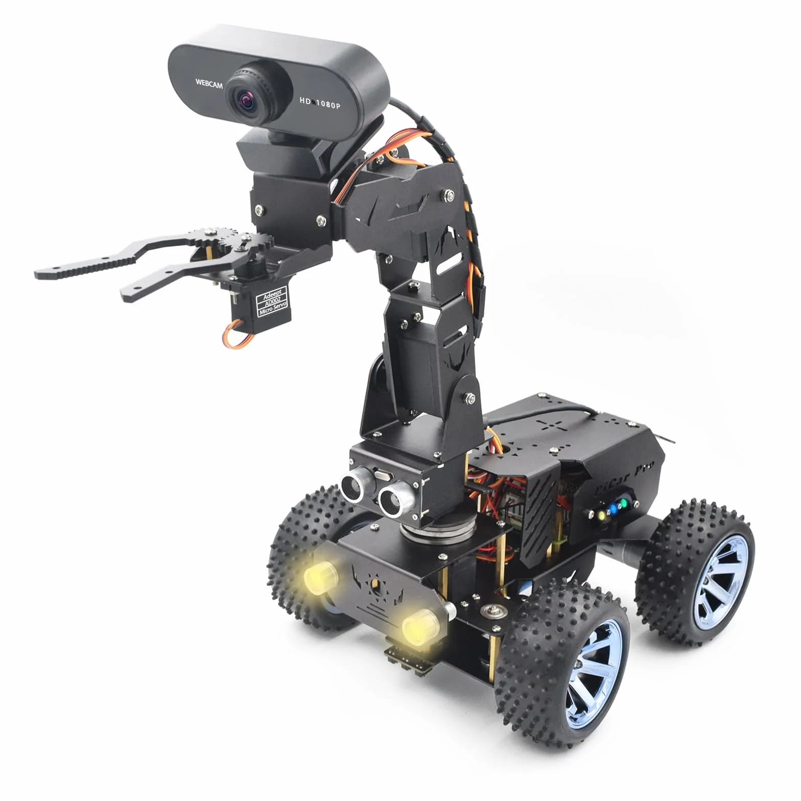 Adeept Zestaw robotyki PiCar Pro V2 (Raspberry Pi nie jest wliczony w cenę), 4 DOF ramię robota inteligentny samochód dla Pi 5/4/3, kamera HD 1080P, OpenCV, zapobieganie przeszkodom, śledzenie linii