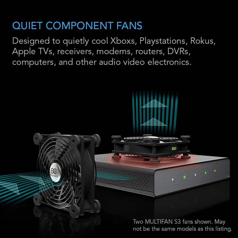 AC Infinity MULTIFAN S7-P, cichy podwójny wentylator zasilany prądem zmiennym 120 mm z regulacją prędkości, certyfikat UL, do odbiornika, DVR, Playstation, Xbox, chłodzenie komponentów