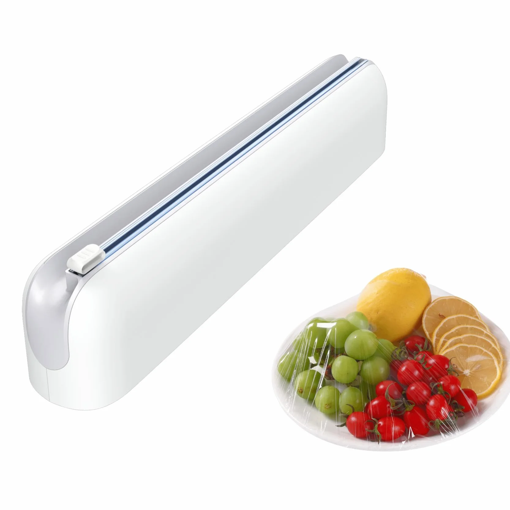 Magnetyczny dozownik folii spożywczej - dozownik folii aluminiowej i folii z ostrymi ostrzami, ulepszony nóż ścienny, dozownik folii spożywczej do szuflad kuchennych, biały