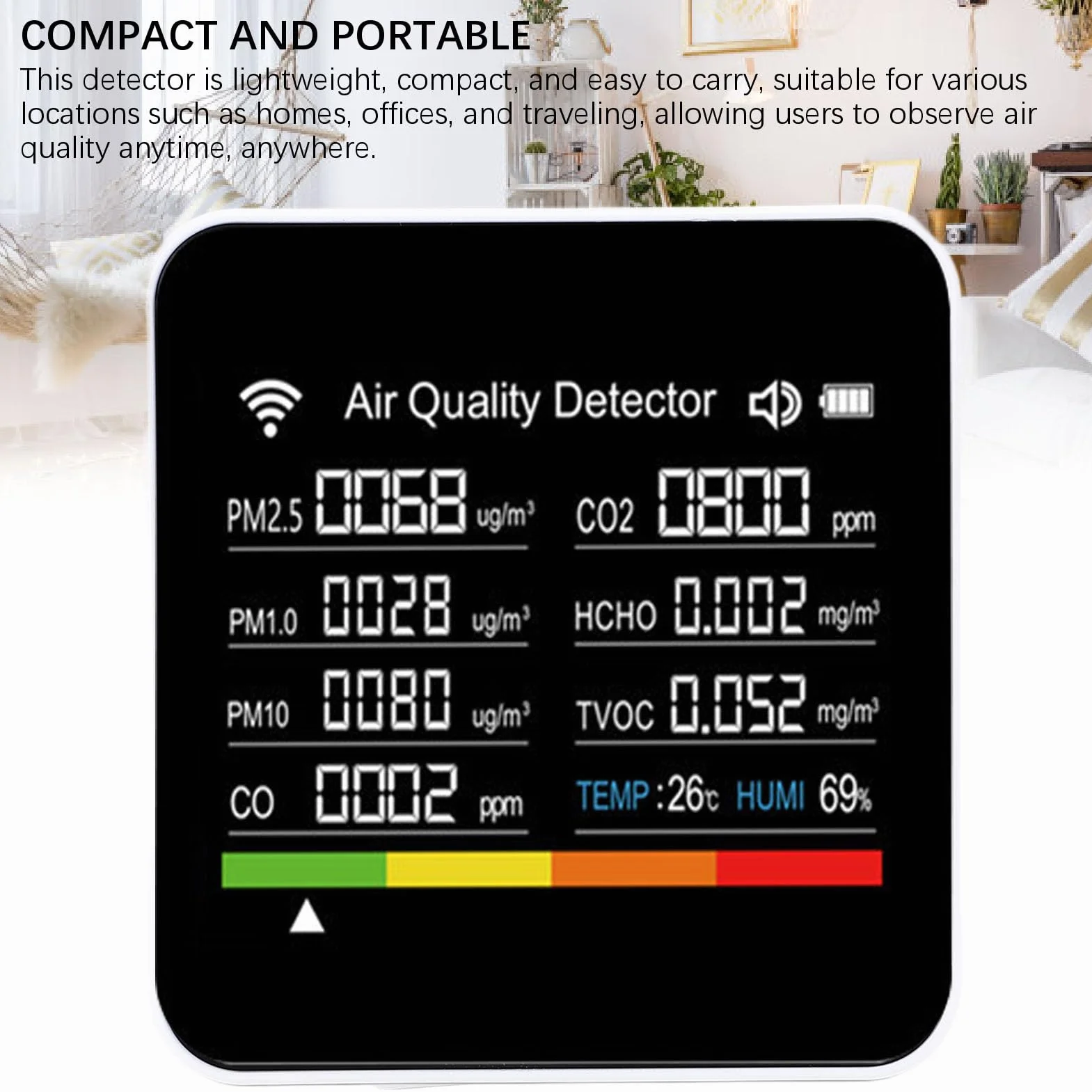 Inteligentny Detektor Jakości Powietrza 14 w 1, Wewnętrzny Miernik PM2.5, Wilgotność, Temperatura, Wi-Fi
