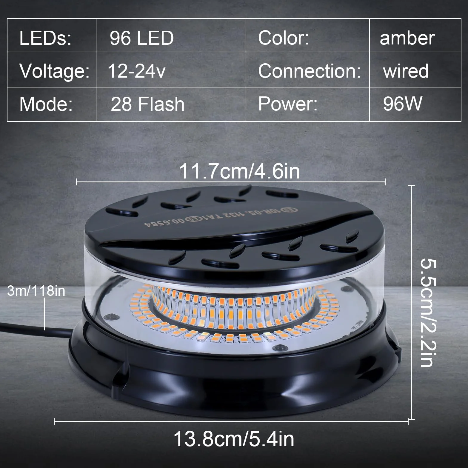 Dinfu Migające światło ostrzegawcze LED 12V-24V 23 tryby błysku z kablem magnetycznym 3m