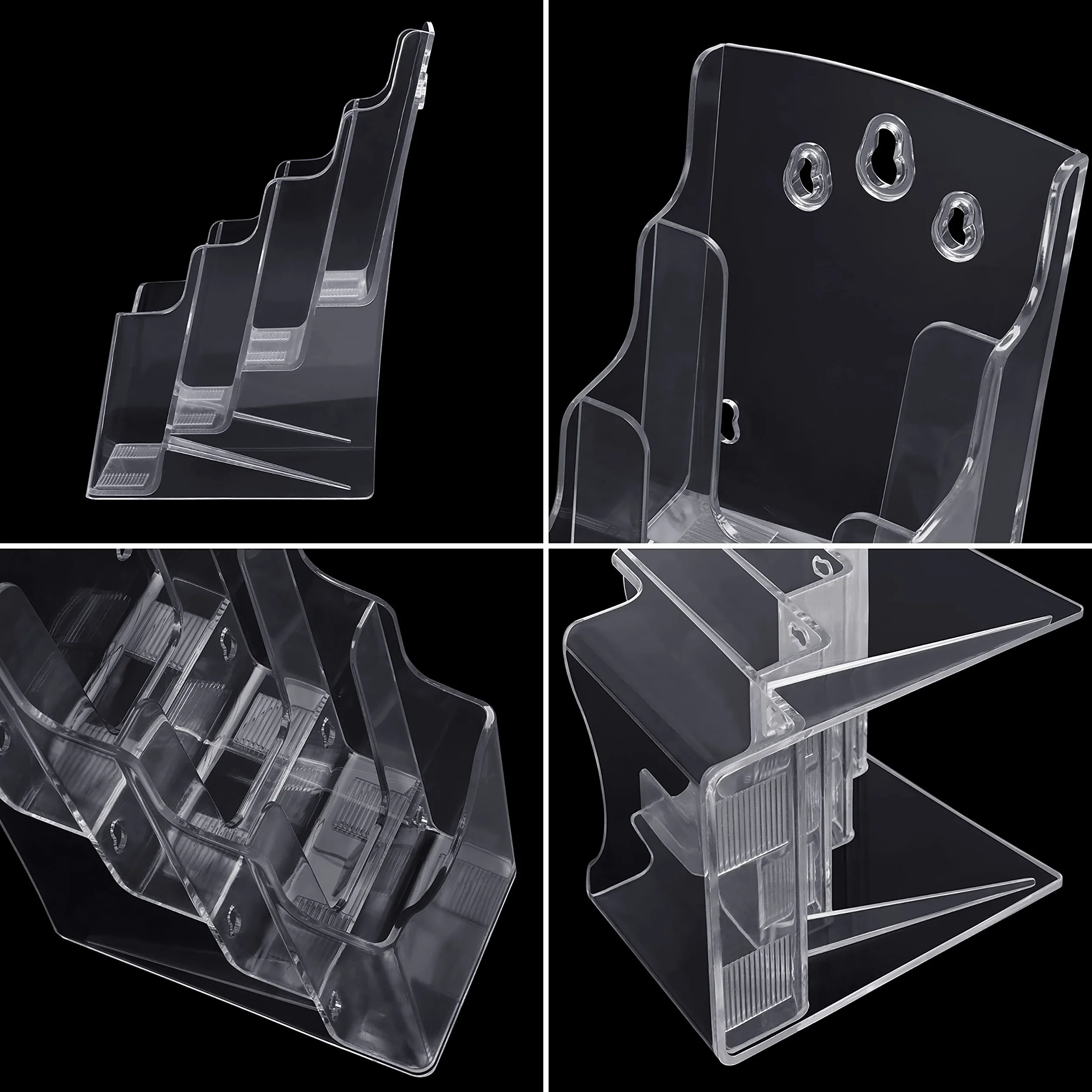 Stojak na broszury Belle Vous (2 paczki) - 4-poziomowy stojak na ulotki (16,4 x 10,4 x 26 cm) - Akrylowy uchwyt na biurko i naścienny na broszury składane, katalogi biurowe, ulotki, menu, czasopisma