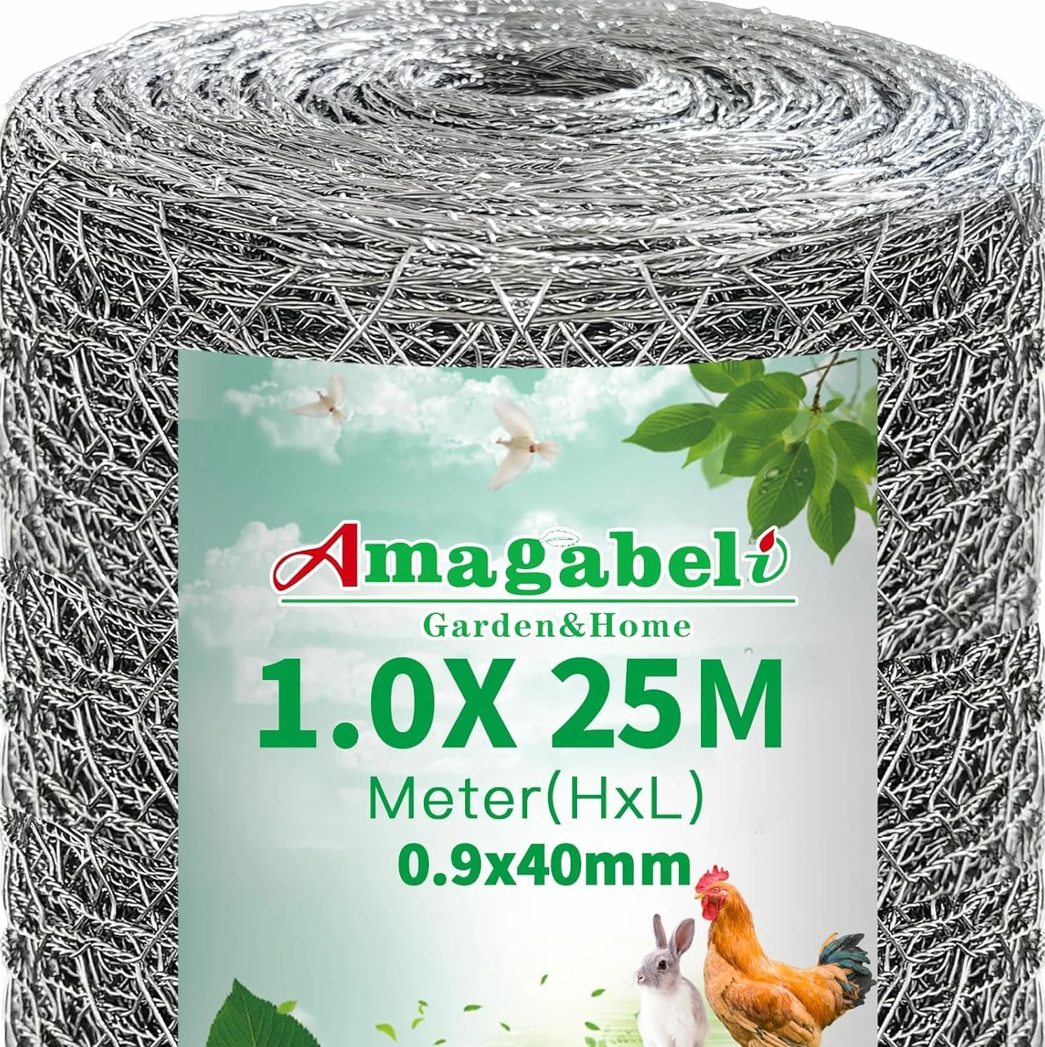 Amagabeli ocynkowana sześciokątna siatka druciana 1 m x 25 m 40 mm siatka 0,9 mm średnica