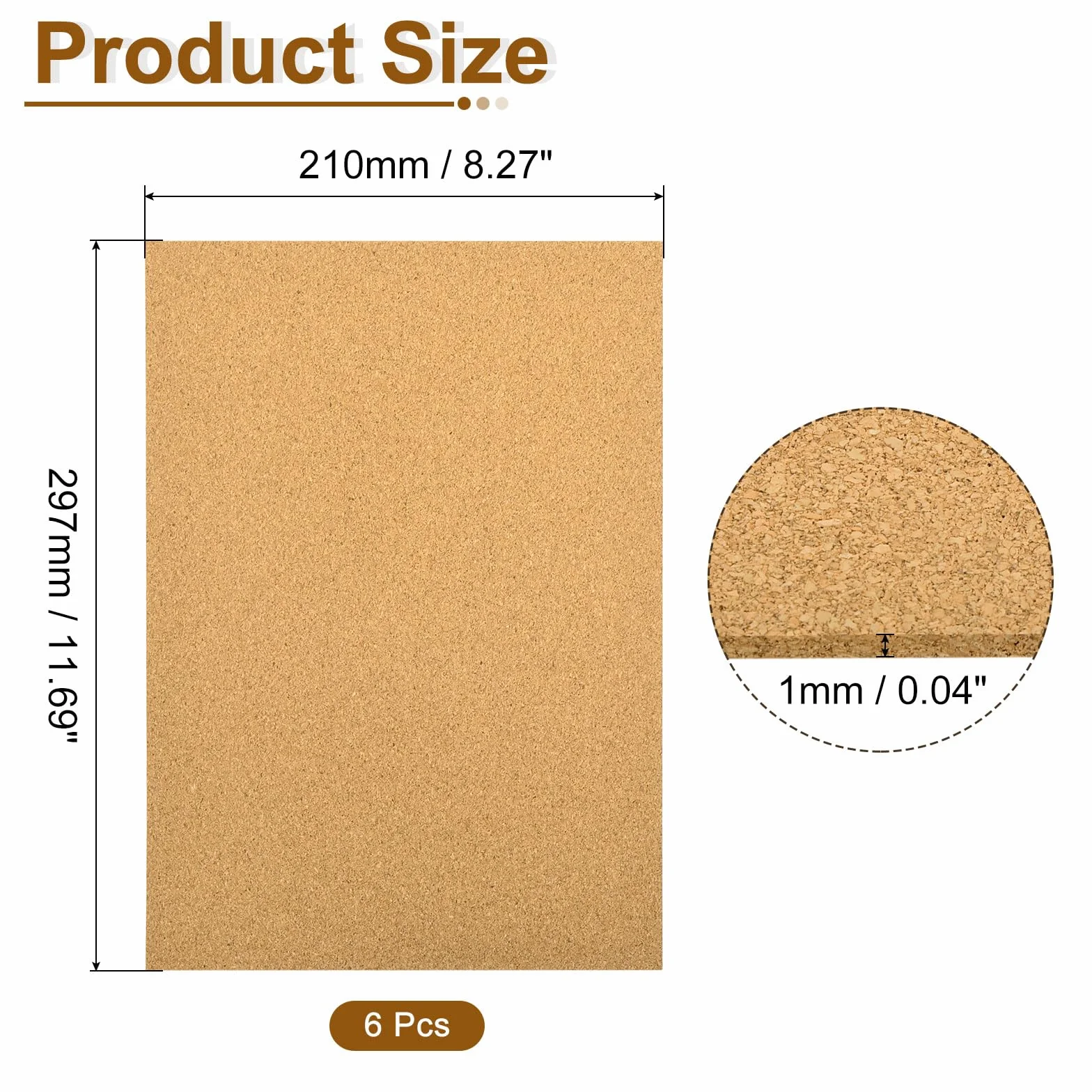 QUARKZMAN 6 sztuk samoprzylepnych arkuszy korka, 11,7 "x 8,3" prostokątne izolowane arkusze korka do rzemiosła podstawki dekoracja ścienna (grubość 1 mm)