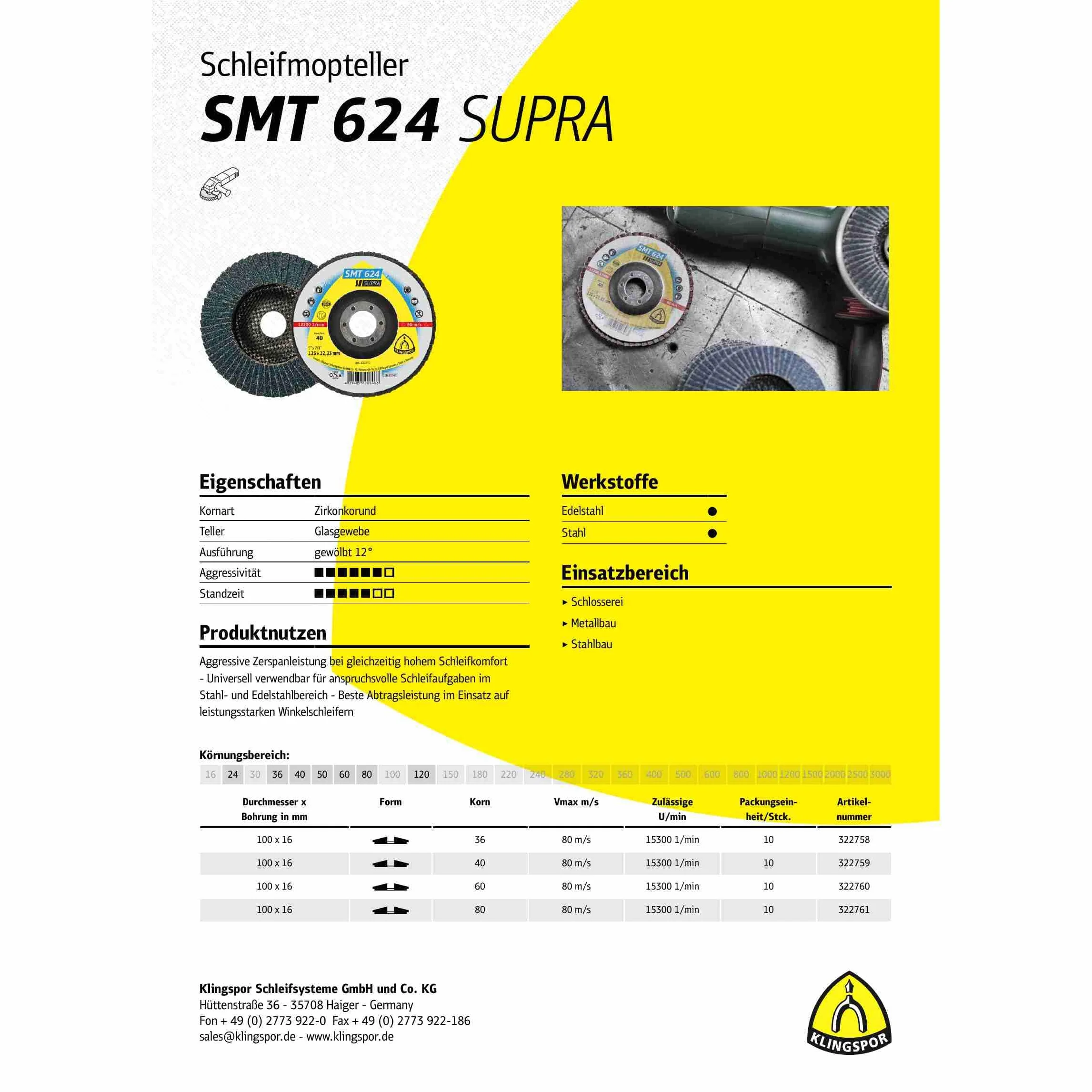 322775 Talerz do ścierania SMT 624, 125X22,23 mm, 10 szt. Ziarno: 80, wypukły