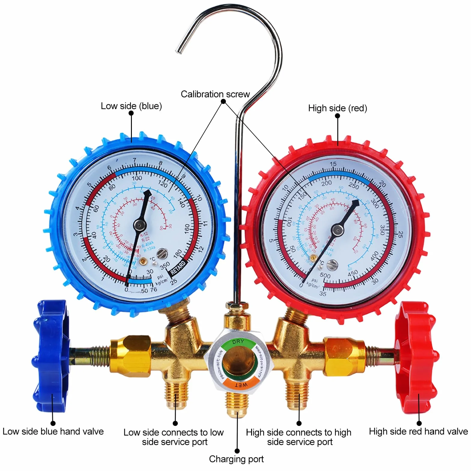 Manometr do czynnika chłodniczego, rozdzielacz, manometr, klimatyzacja, zestaw chłodzący z wężem do klimatyzatorów samochodowych R404A, R12, R22, R134A