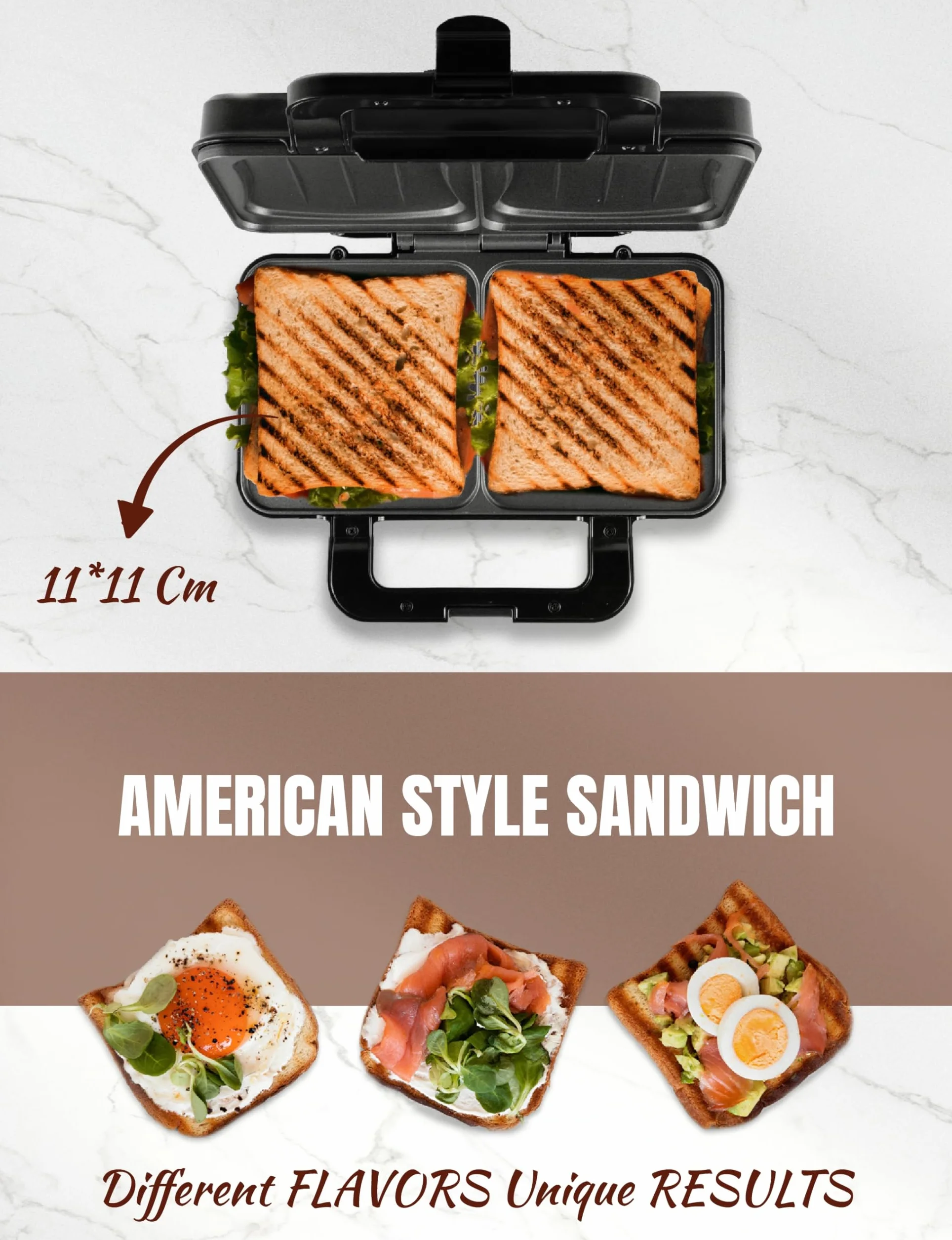 Bestron toster do kanapek XL 2 kanapki American Sandwich automatyczna regulacja temperatury czarny miedziany