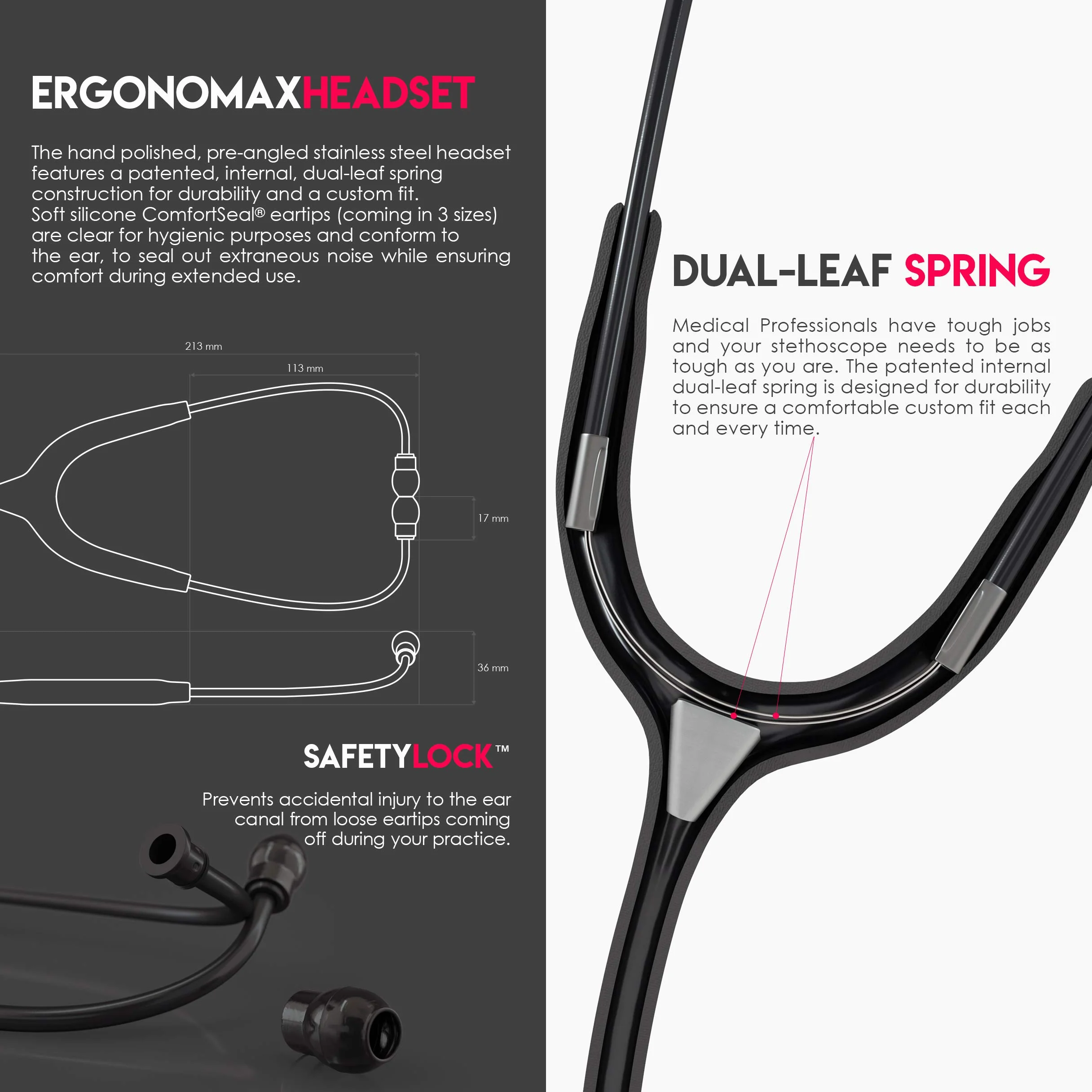 MDF Instruments MD One Premium dwugłowicowy stetoskop ze stali nierdzewnej; bezpłatne części na całe życie; (MDF777-BO); cały czarny
