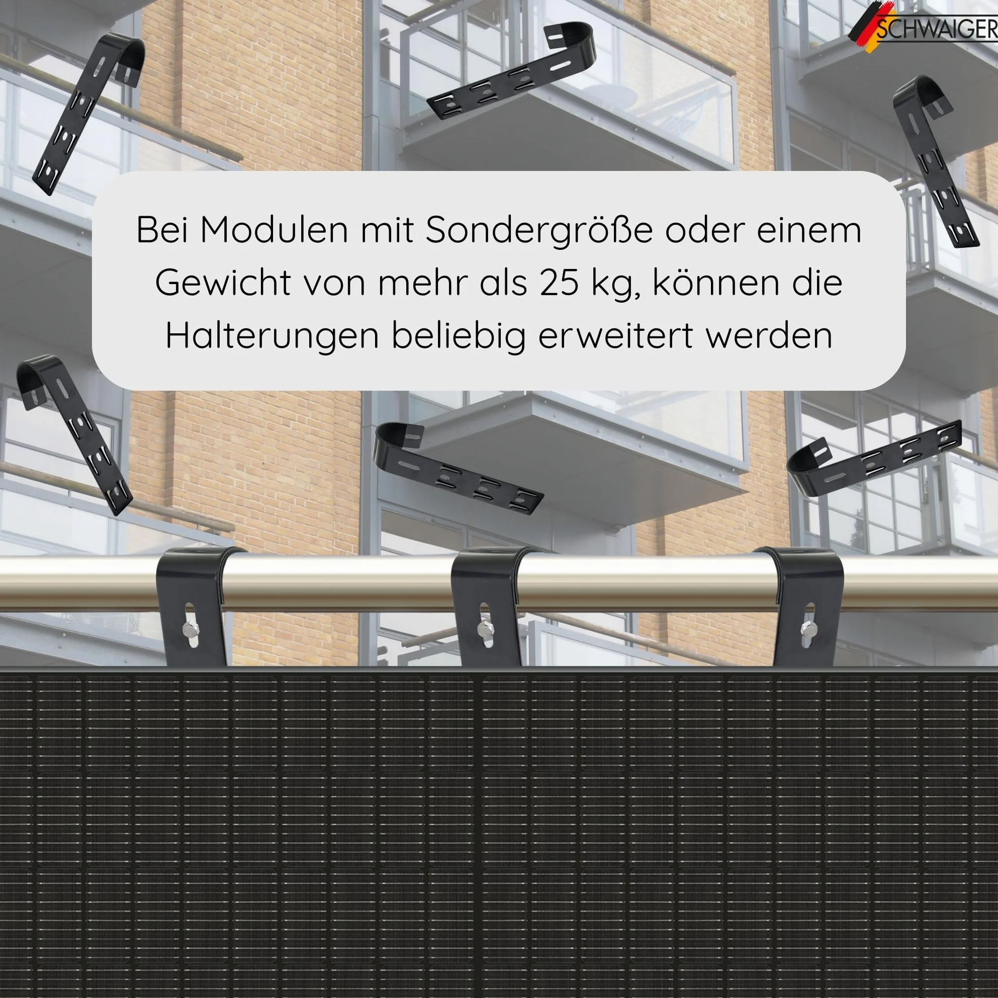 SCHWAIGER SOGM0100 uchwyt do modułu solarnego, zestaw 4 szt., uchwyt na balustradę na panel słoneczny, montaż na balkonie, montaż na balustradzie, montaż na balkonie, instalacja solarna, montaż dwóch