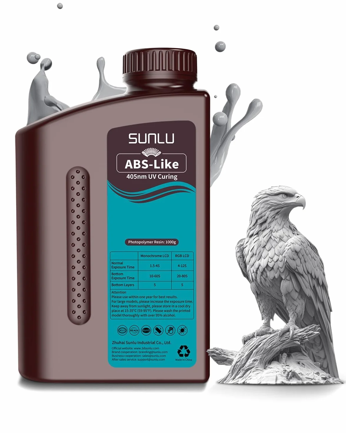 SUNLU Żywica ABS-Like do drukarki 3D 1KG, szybka żywica utwardzająca UV 405 nm do druku 3D LCD/DLP/SLA, niekruche i wysoka precyzja, szary 1000g