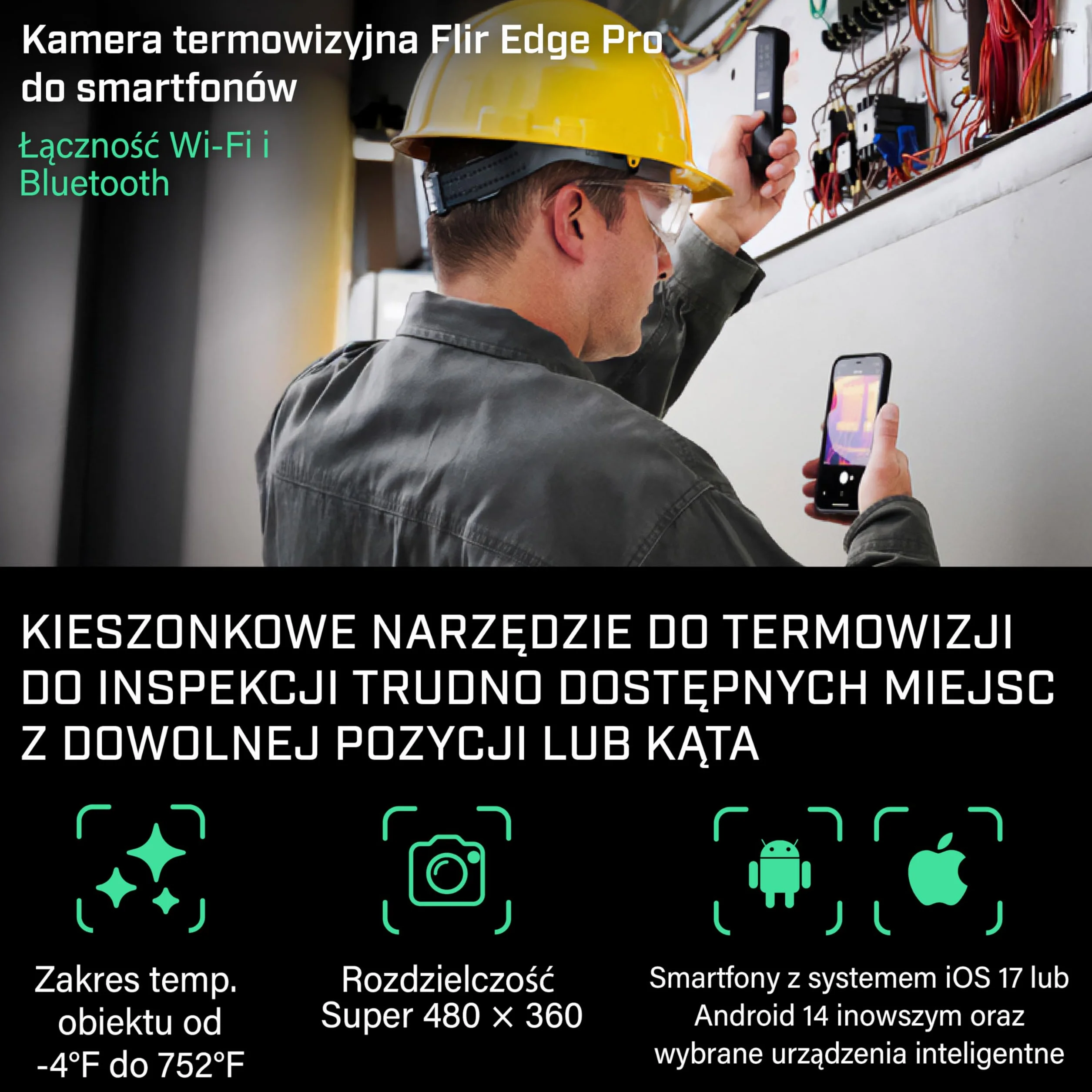 FLIR EDGE Pro Bezprzewodowa Kamera Termowizyjna Bluetooth 320x240 Superrozdzielczość iOS Android