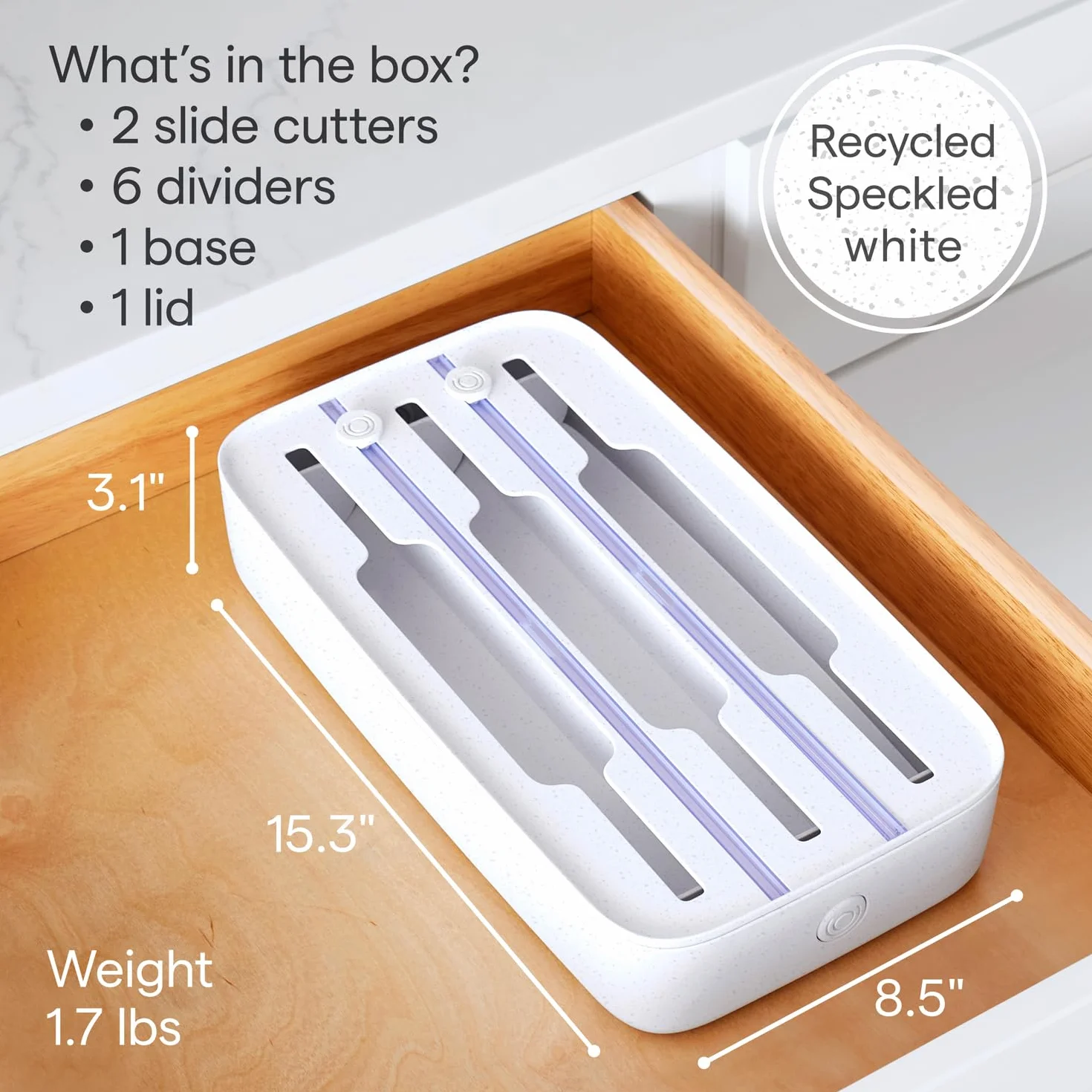 YouCopia StoraRoll Wrap Dispenser, 3-in-1, Drawer Organizer for Foil, Plastic Wrap, Parchment and Wax Paper with Safety Cutters and Labels for Kitchen Organization