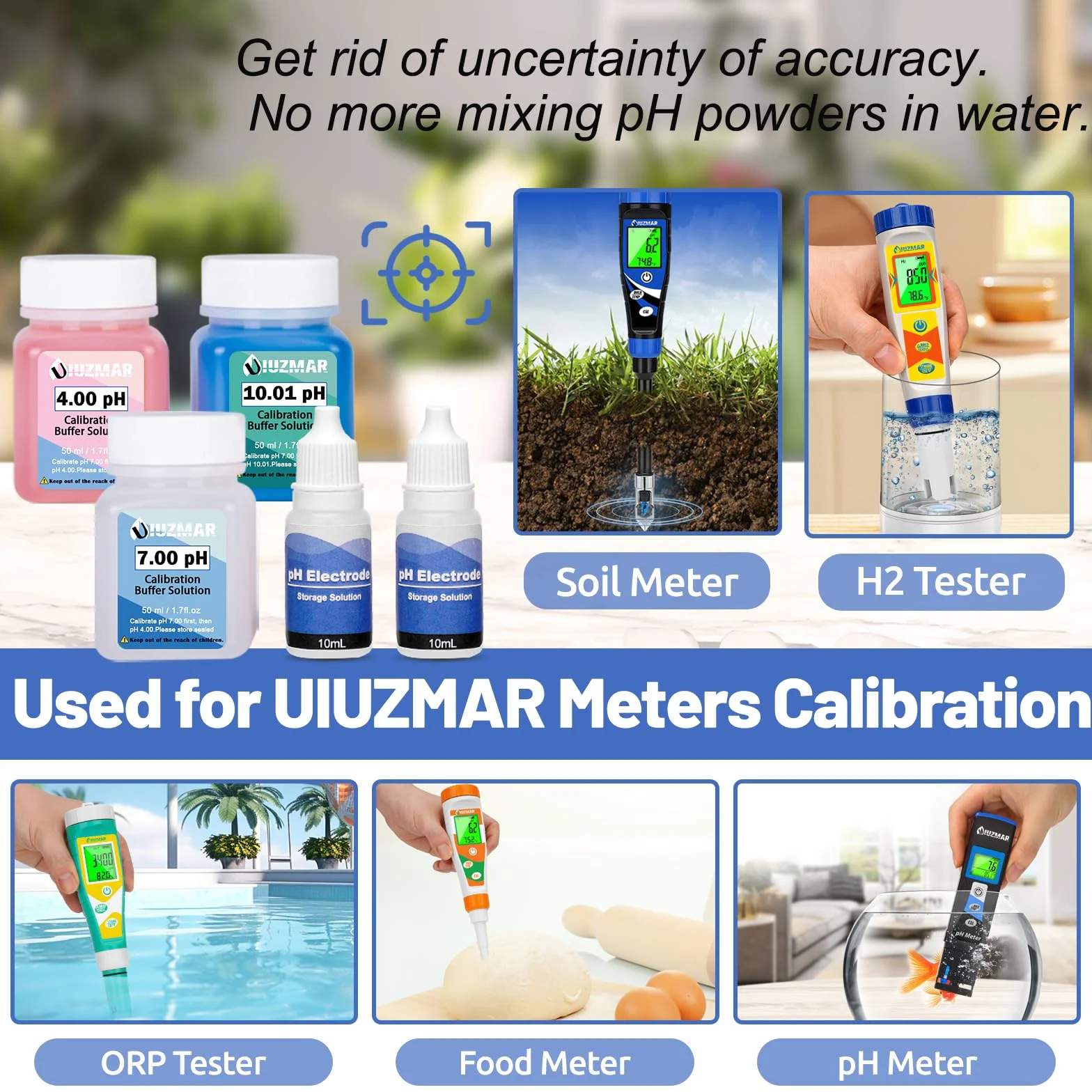 UIUZMAR Roztwór kalibracji pH 7 i 4 10, roztwór bufora pH, 50 ml (pH 7,00 4,00 i 10,01) roztwór do kalibracji pH z 10 ml roztworu ochronnego pH do sondy pH