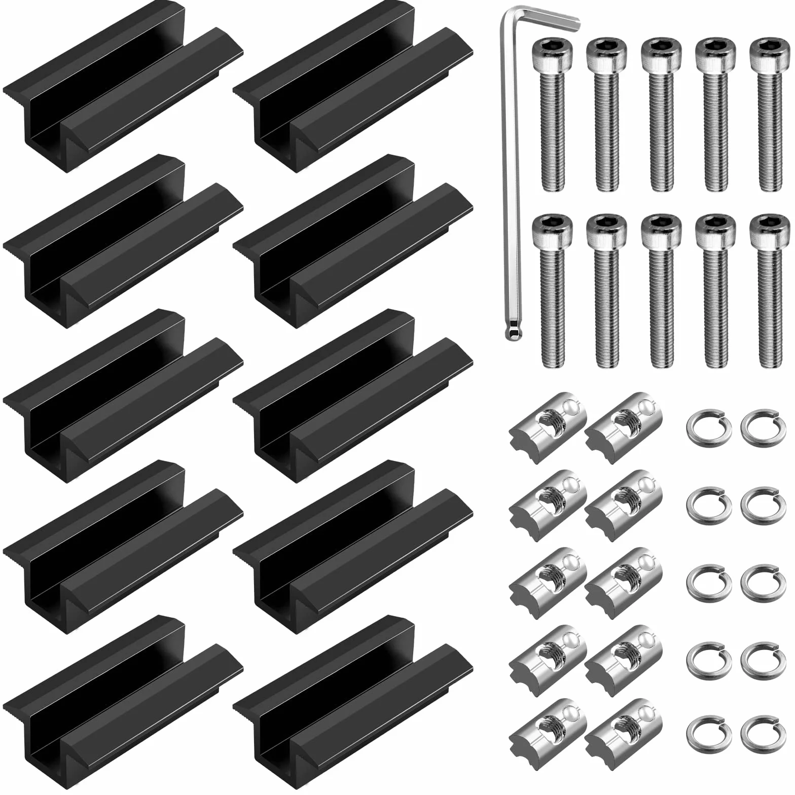 GETLITOOL Akcesoria do szyny montażowej PV, 10 szt. aluminiowy zacisk środkowy, fotowoltaiczne panele słoneczne do wysokości modułu 30-42 mm, wspornik modułów solarnych zaciski do montażu profili