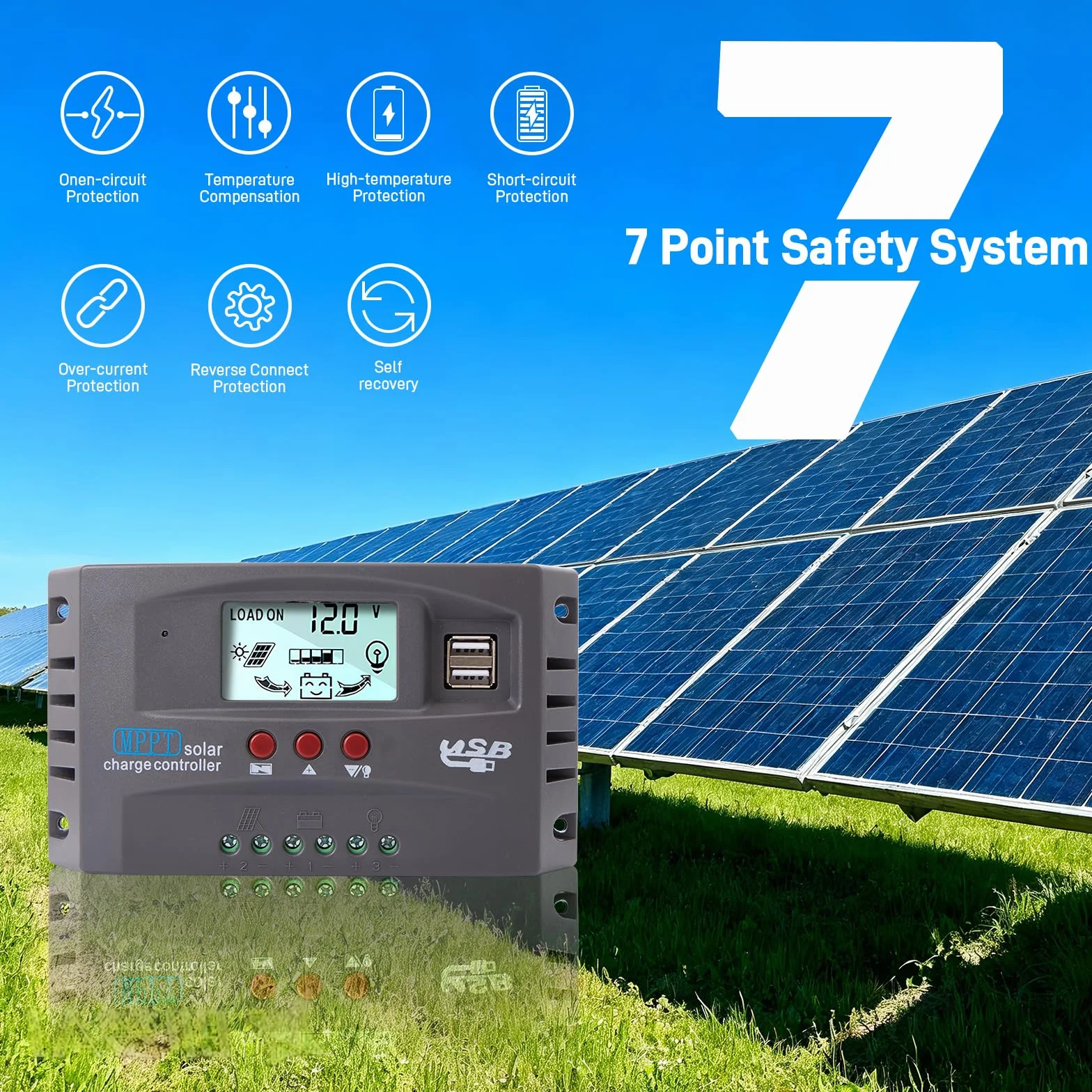 Yoving MPPT 100 A regulator ładowania słonecznego wodoodporny 12 V/24 V LCD