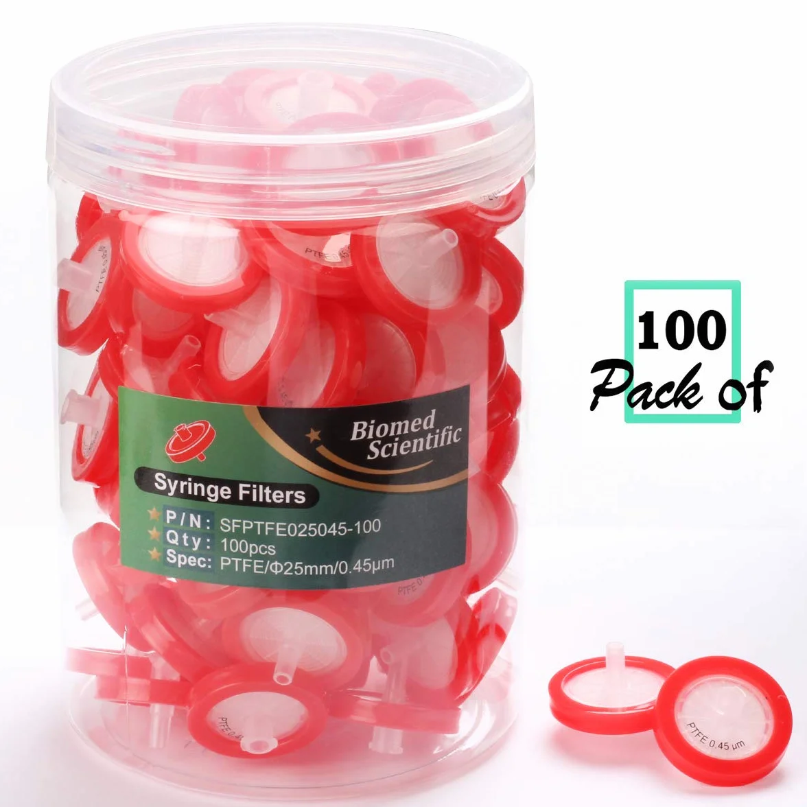 Filtr do strzykawki PTFE 25 mm 0,45 um pory niesterylne 100 sztuk
