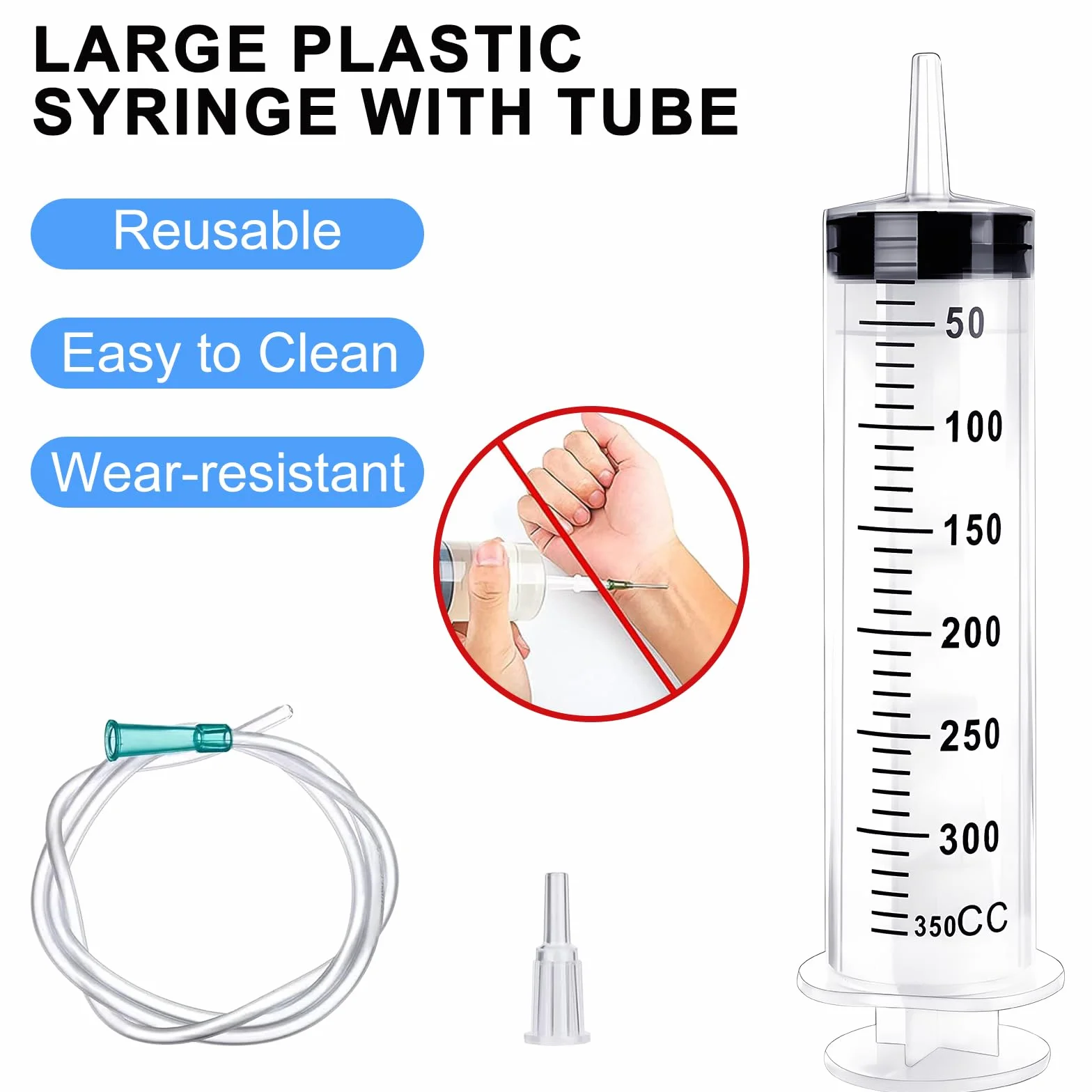 Duża strzykawka 250 ml, 350 ml, 550 ml, plastikowa strzykawka z wężem, syringe do pomiaru płynów, strzykawka dozująca dla przemysłu, indywidualnie uszczelniona strzykawka, plastikowa strzykawka do