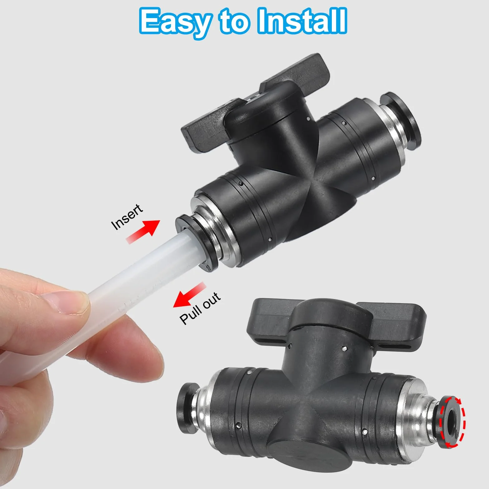 PATIKIL Pneumatyczny zawór kulowy 4 mm, OD BUC Push to Connect, złączki rurowe, zawór kulowy, prosty zawór sterujący przepływem powietrza, do hydraulicznego powietrza, czarno-srebrny