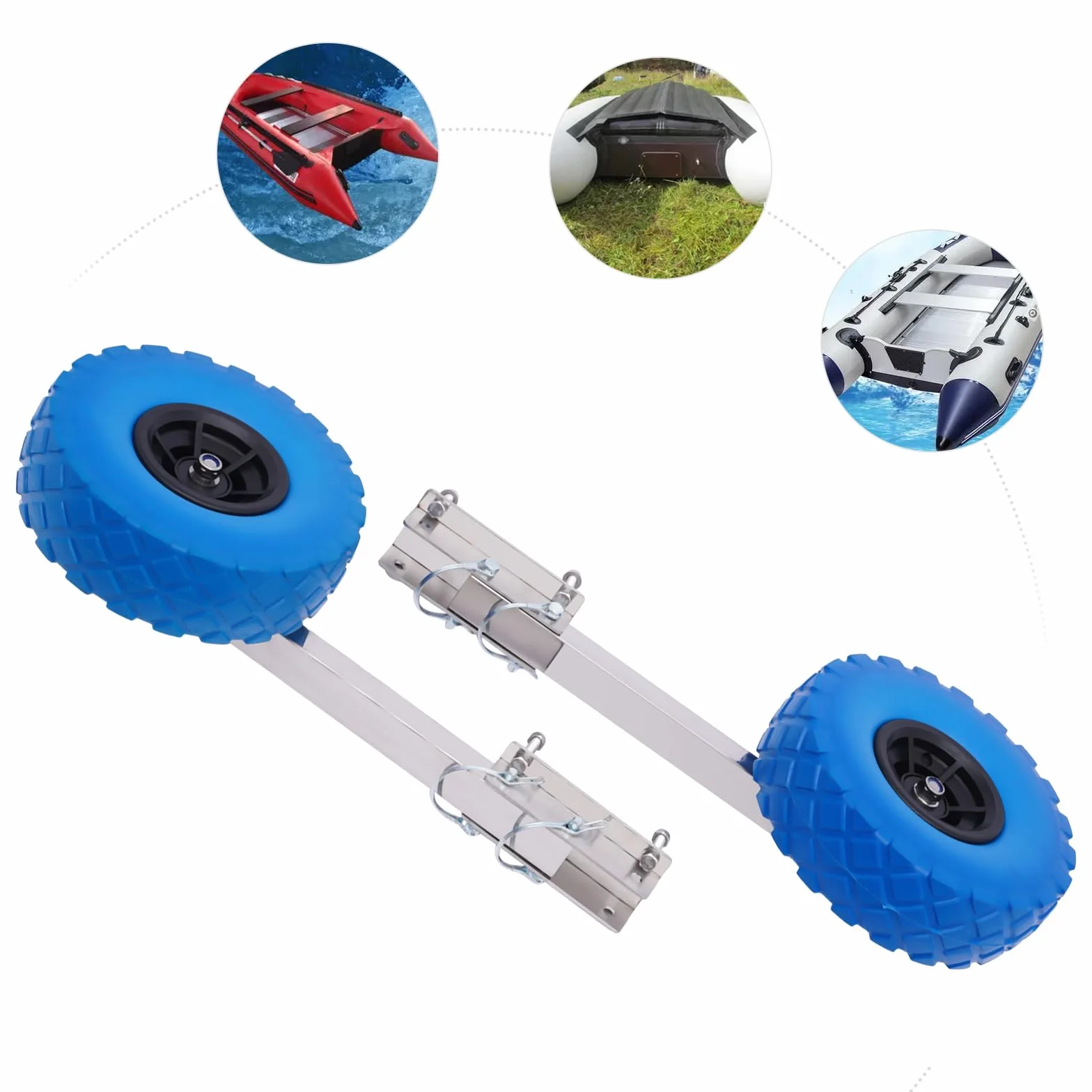 Ponton 150 kg, koła transportowe ze stali nierdzewnej 15 x 8,5 cm, zdejmowane do łodzi