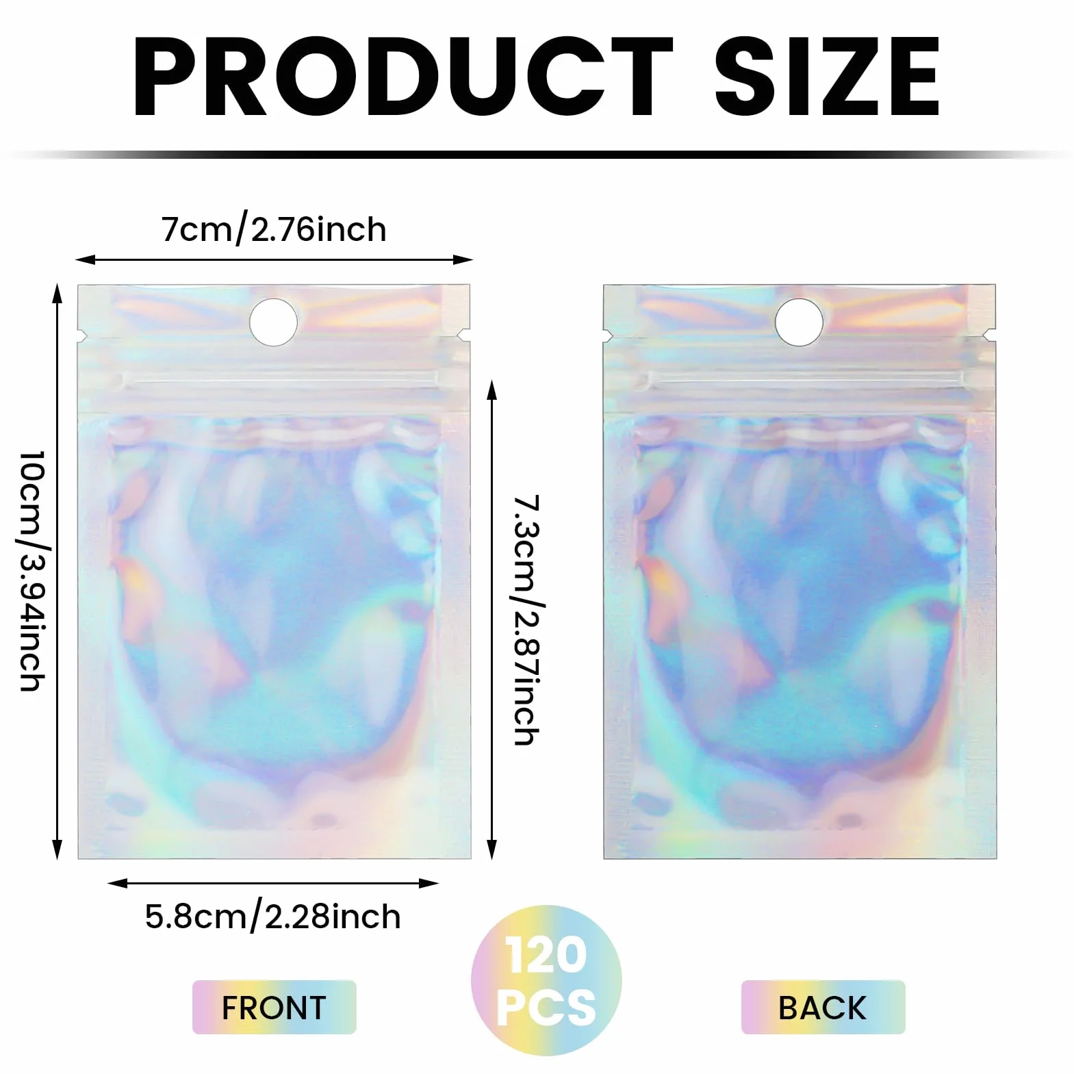 Mylar Bags 7 x 10 cm Holograficzne Woreczki Zamykane 120 sztuk